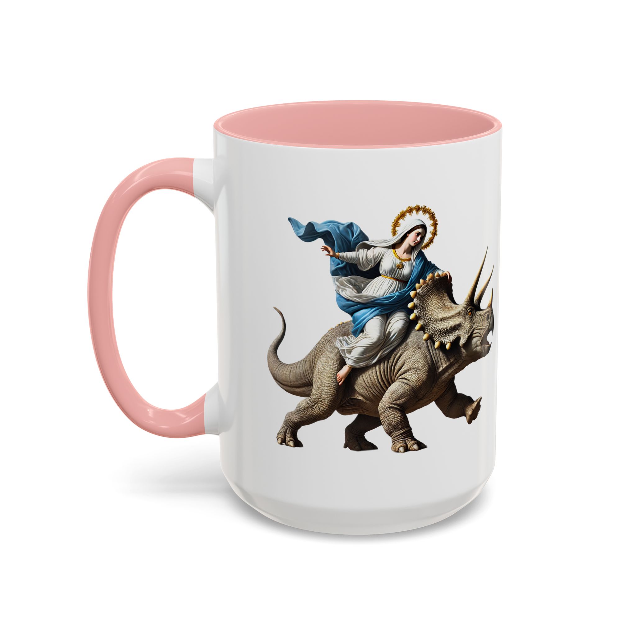 Sarcastic Coffee mug jurassic Virgin mary riding triceratops funny office mug boho gift tea cup cute accessory – Image 30