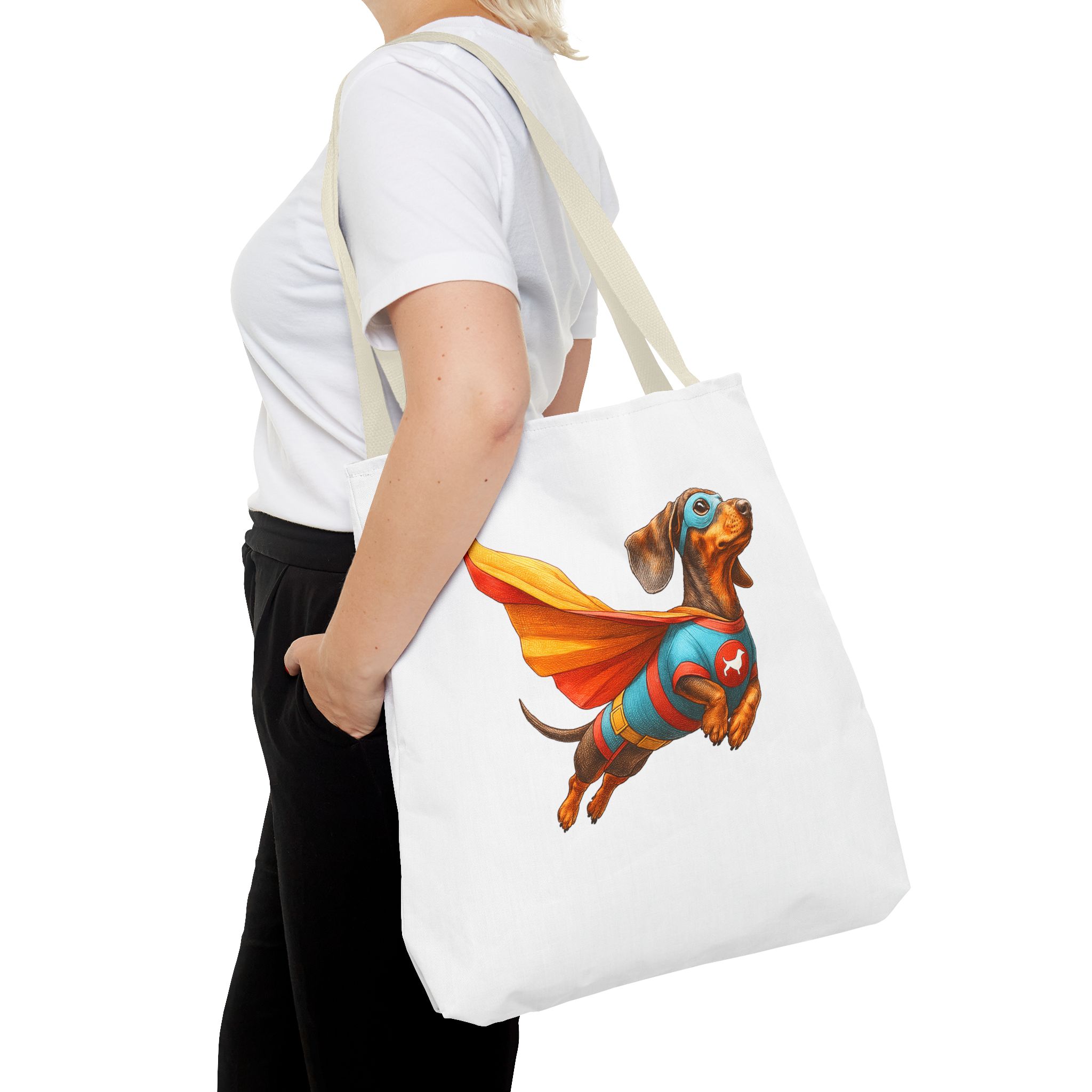 Funny canva tote bag Superhero cute tote bag dachshund super hero shoulder bag fantasy gift dog purse – Image 24