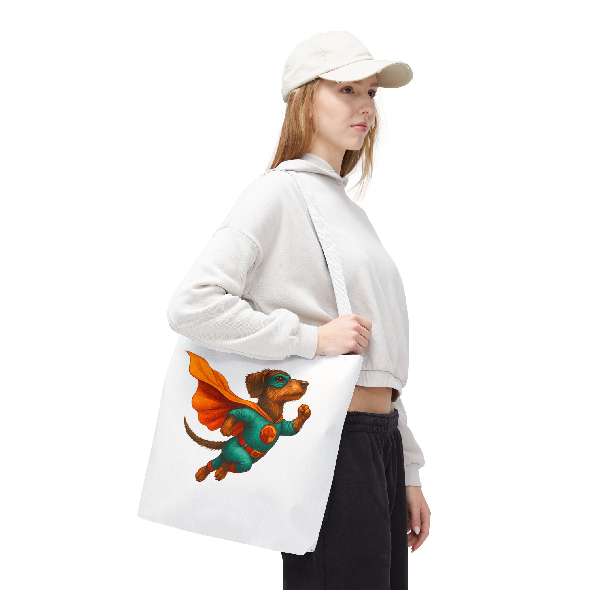 Fun Dachshund canva tote bag superhero Dog cute tote bag pet lover shoulder bag ethical cotton – Image 16