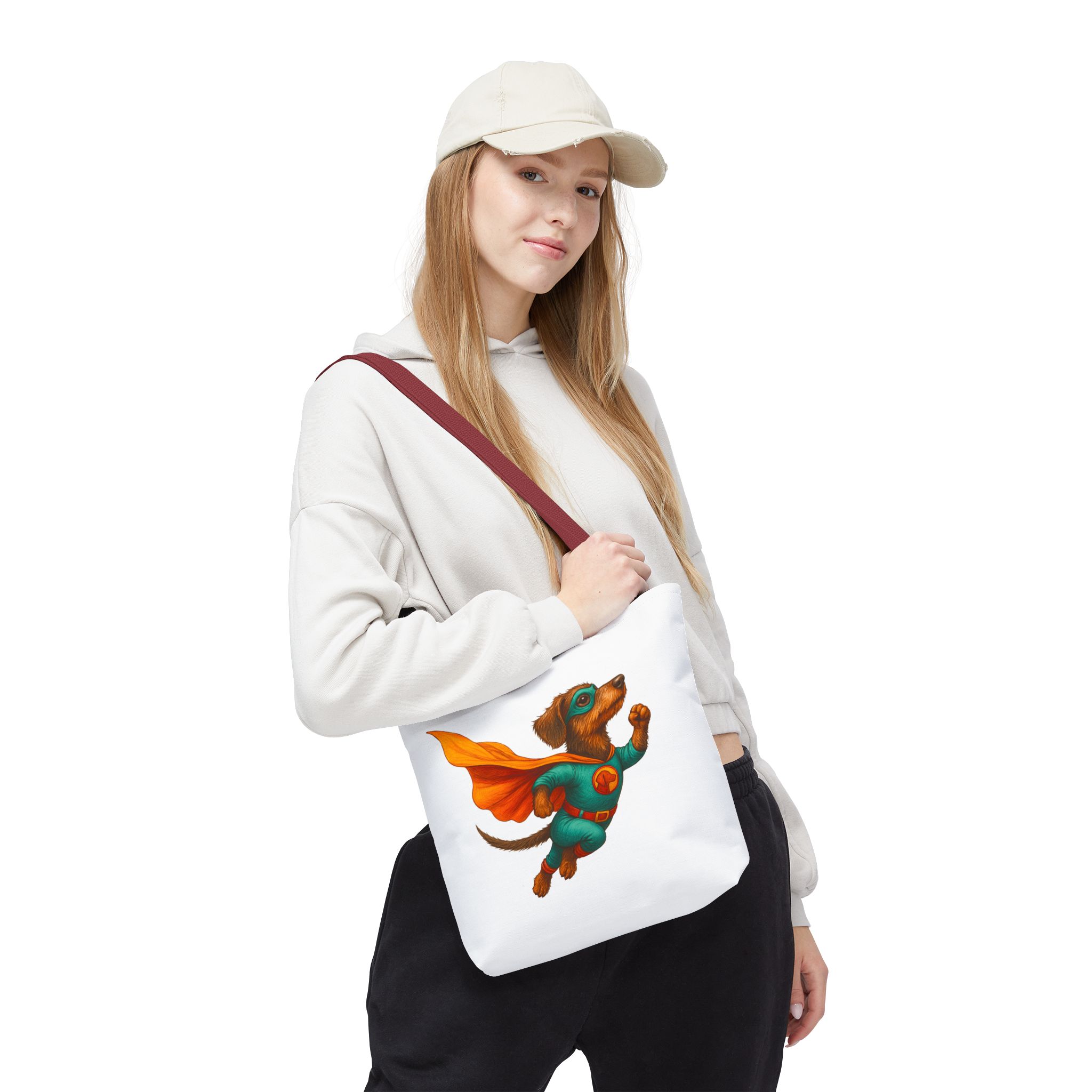 Fun Dachshund canva tote bag superhero Dog cute tote bag pet lover shoulder bag ethical cotton – Image 8