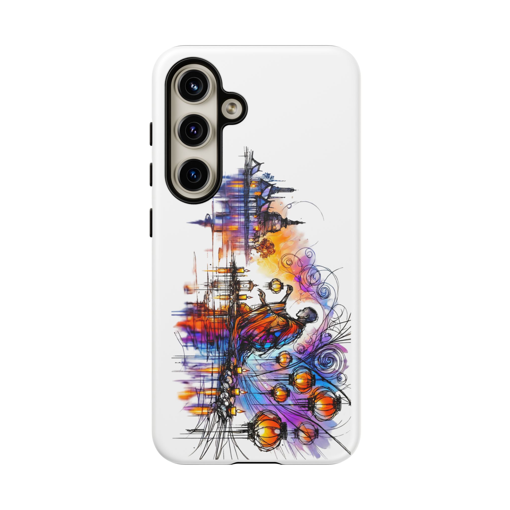 Abstract phone case design featuring vibrant colors and artistic elements.