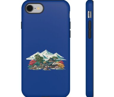 Blue Phone Case with Mountain and Landscape Design