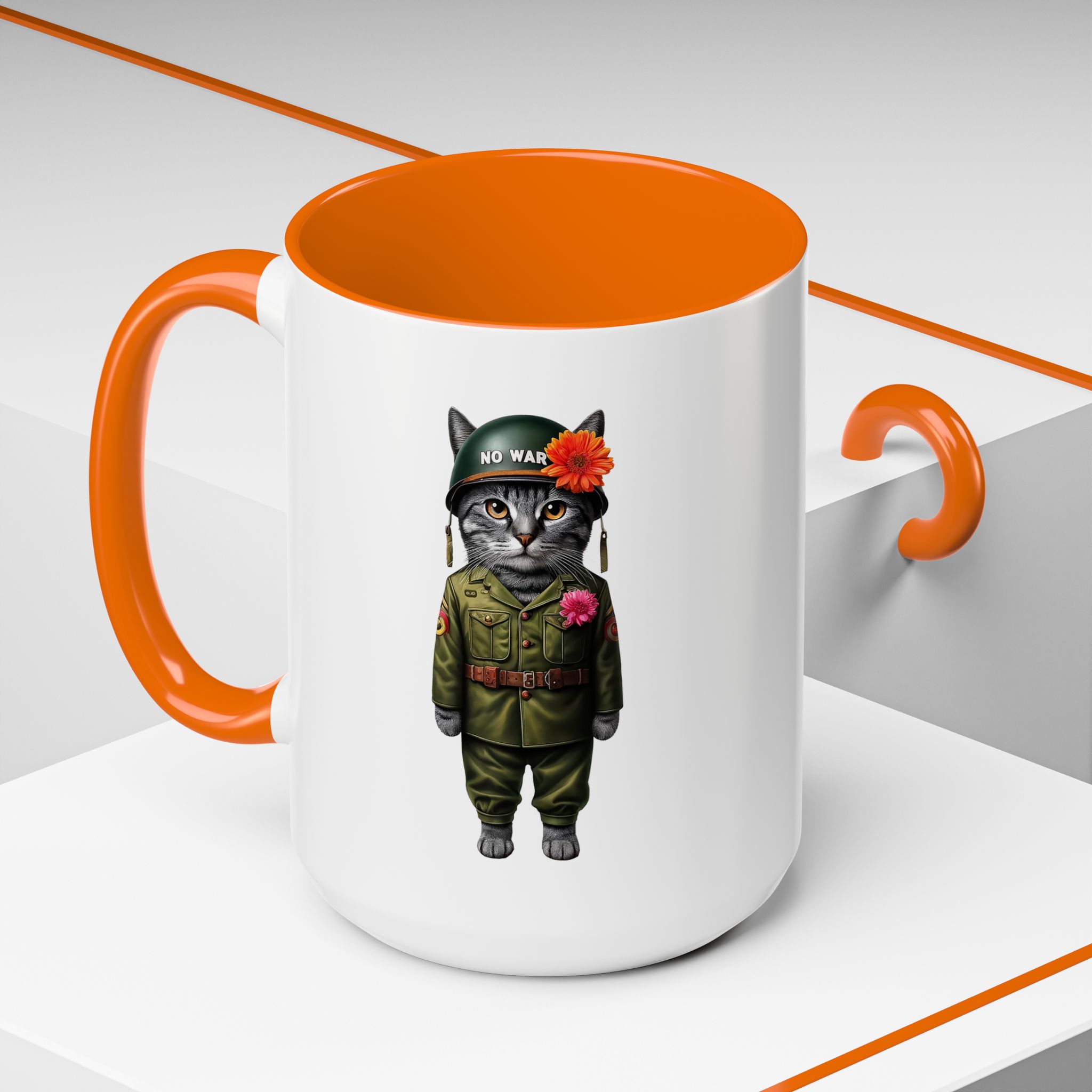 Coffee Mug Peace & Love funny cup tea cat lover office mug unique boho accessory pet gift for her kitten design - Image 56