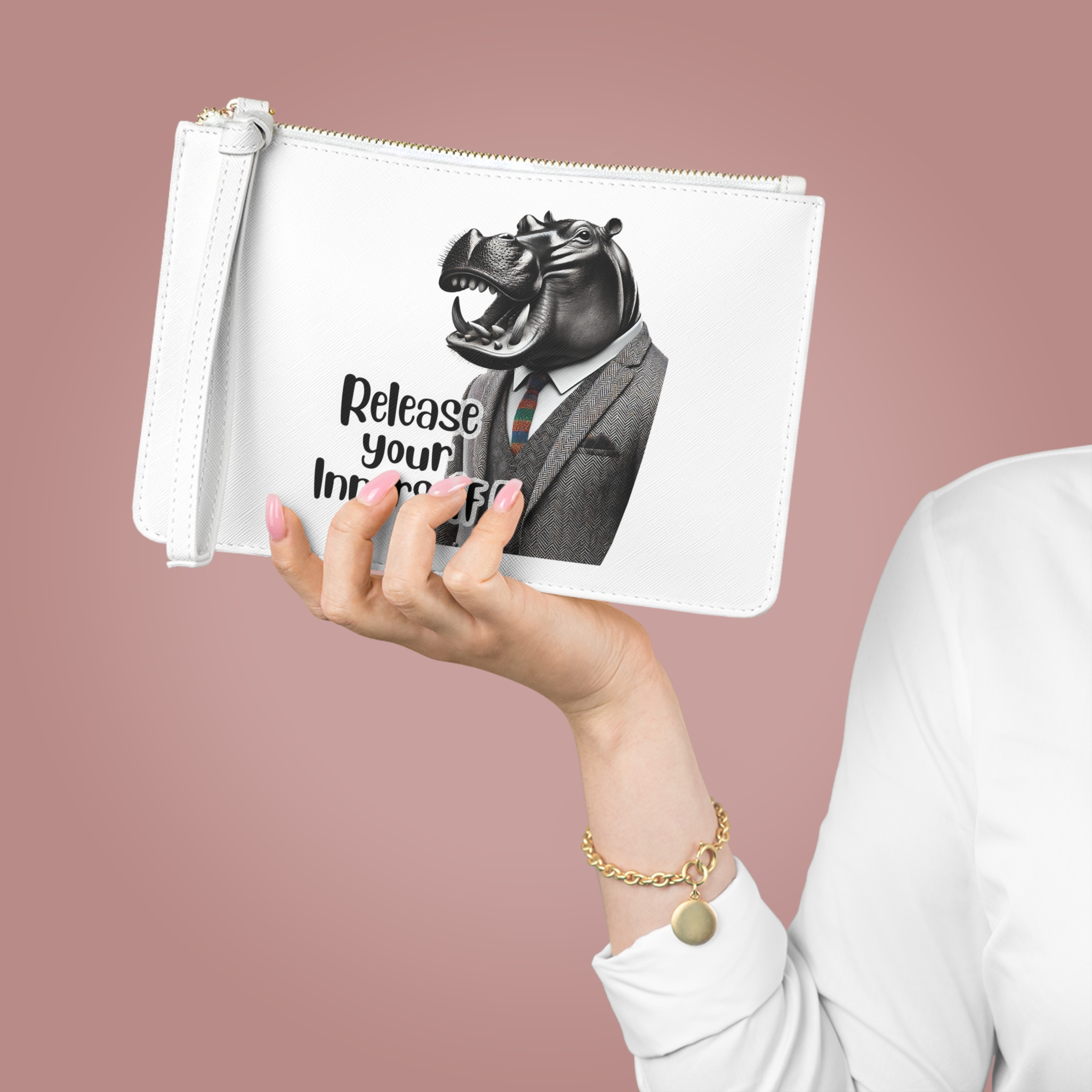 Clutch bag motivational vintage bag hippopotamus design funny clutch bag for self confidence evening bag