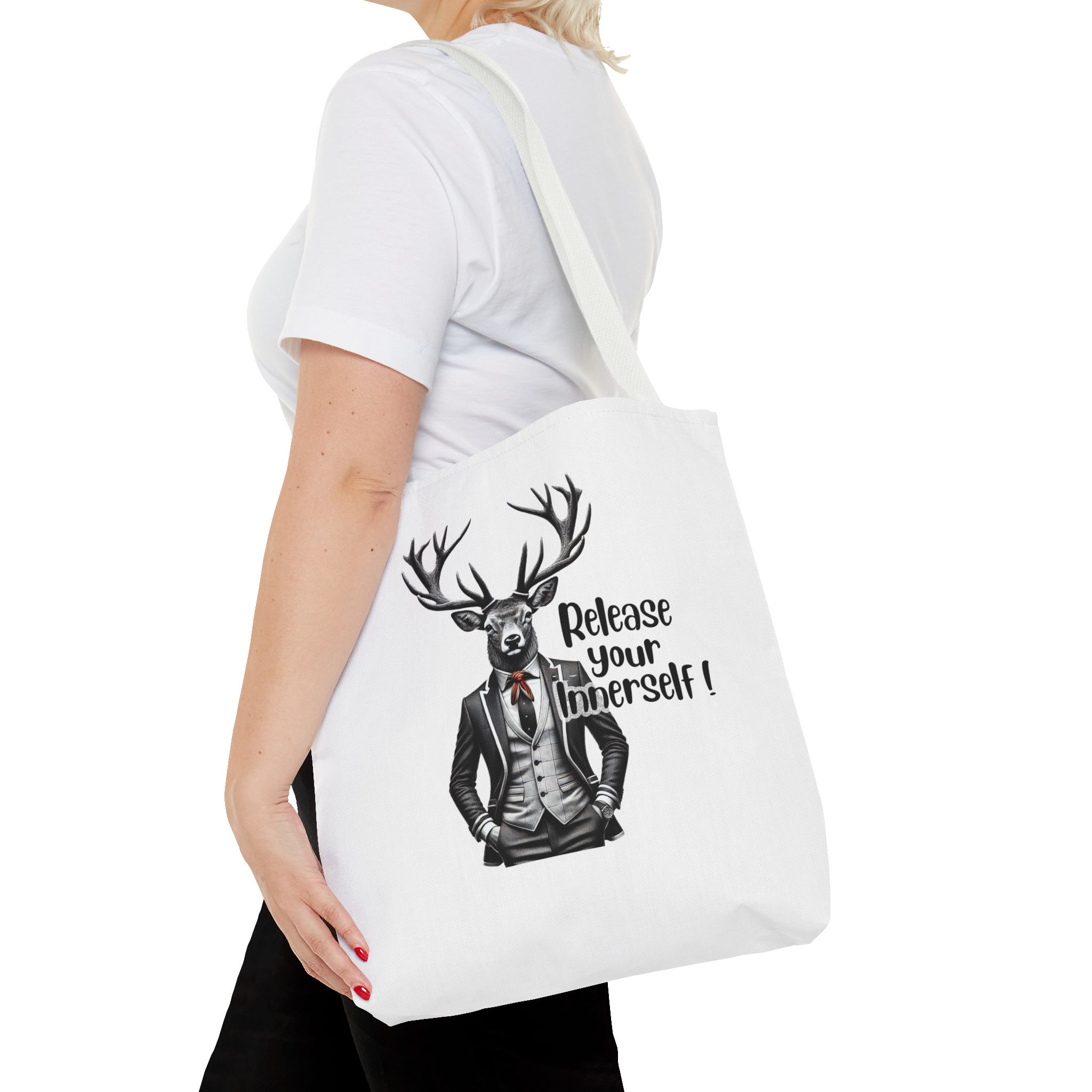 Canvas tote bag Motivational funny tote bag cool vintage bag deer design cute tote bag for self confidence shoulder bag – Image 16
