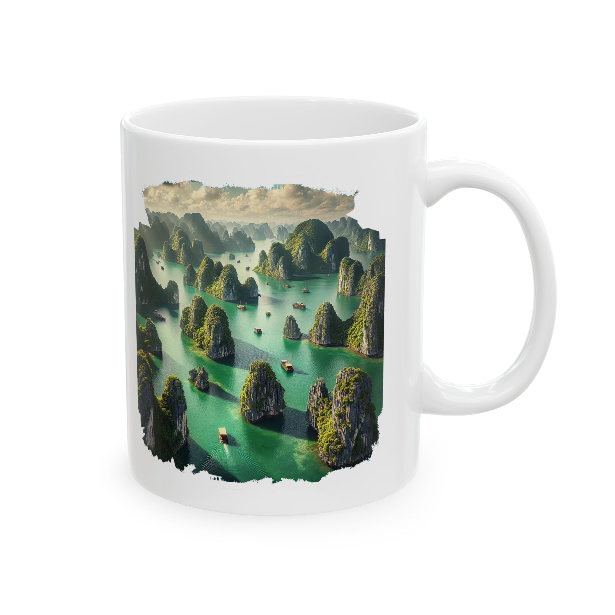 Boho mug landscape vietnam boho office mug ha long bay print nature cool gift coffee lover tea accessory unique cup