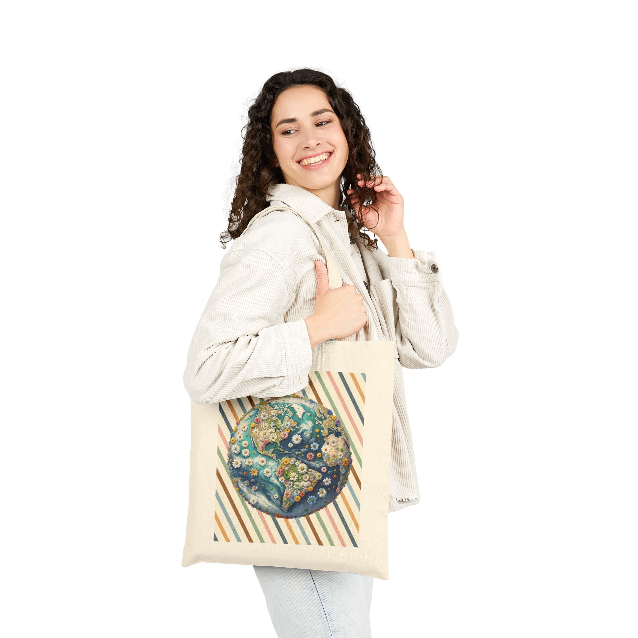 Floral Planet canvas tote bag ecology cute tote bag vintage bag perfect for nature lovers and shoulder bag gift for her - Image 3