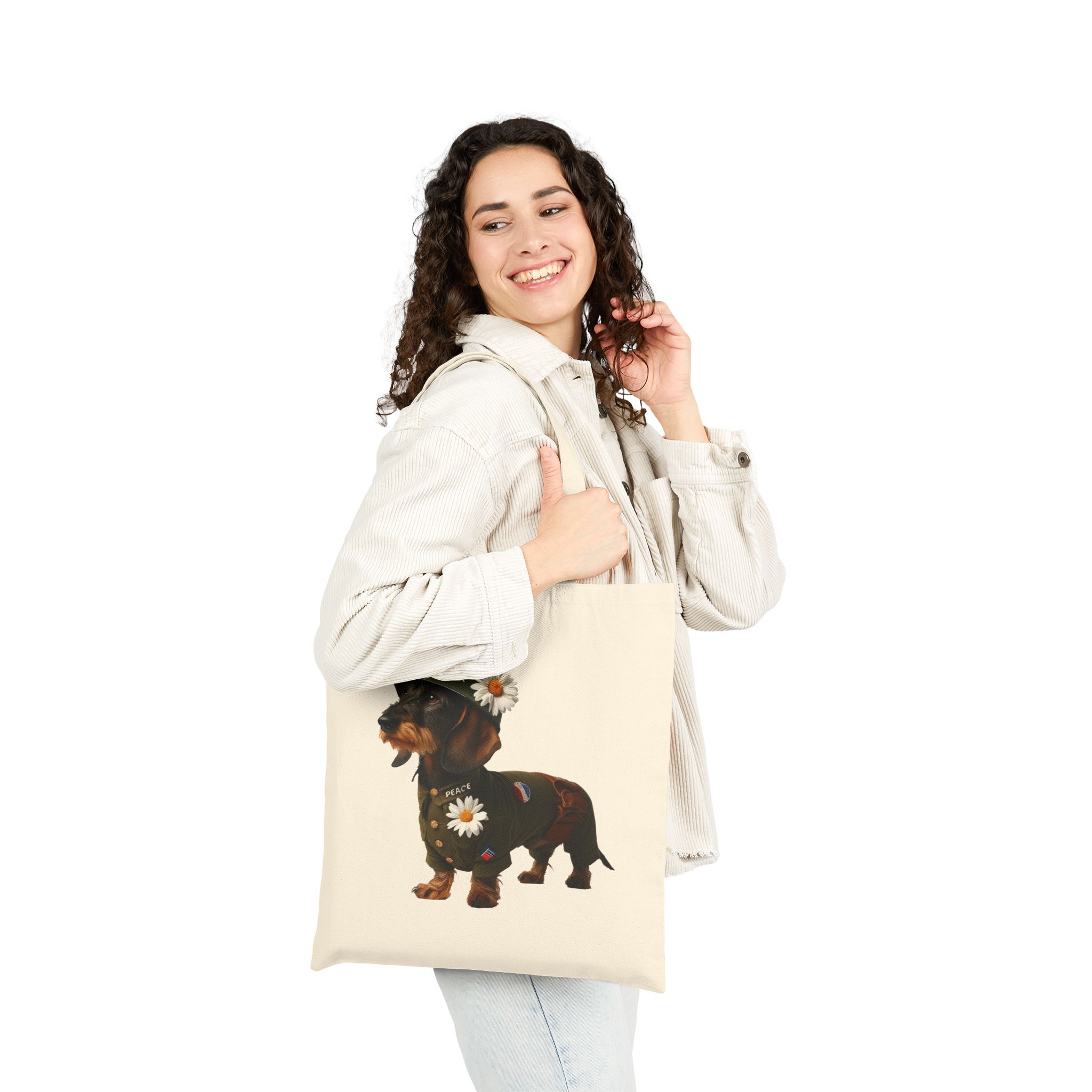 Dog Canvas tote bag dachshund cute tote bag Peace & Love Retro shoulder bag gift for her pet lover handbag dog purse puppy print - Image 3