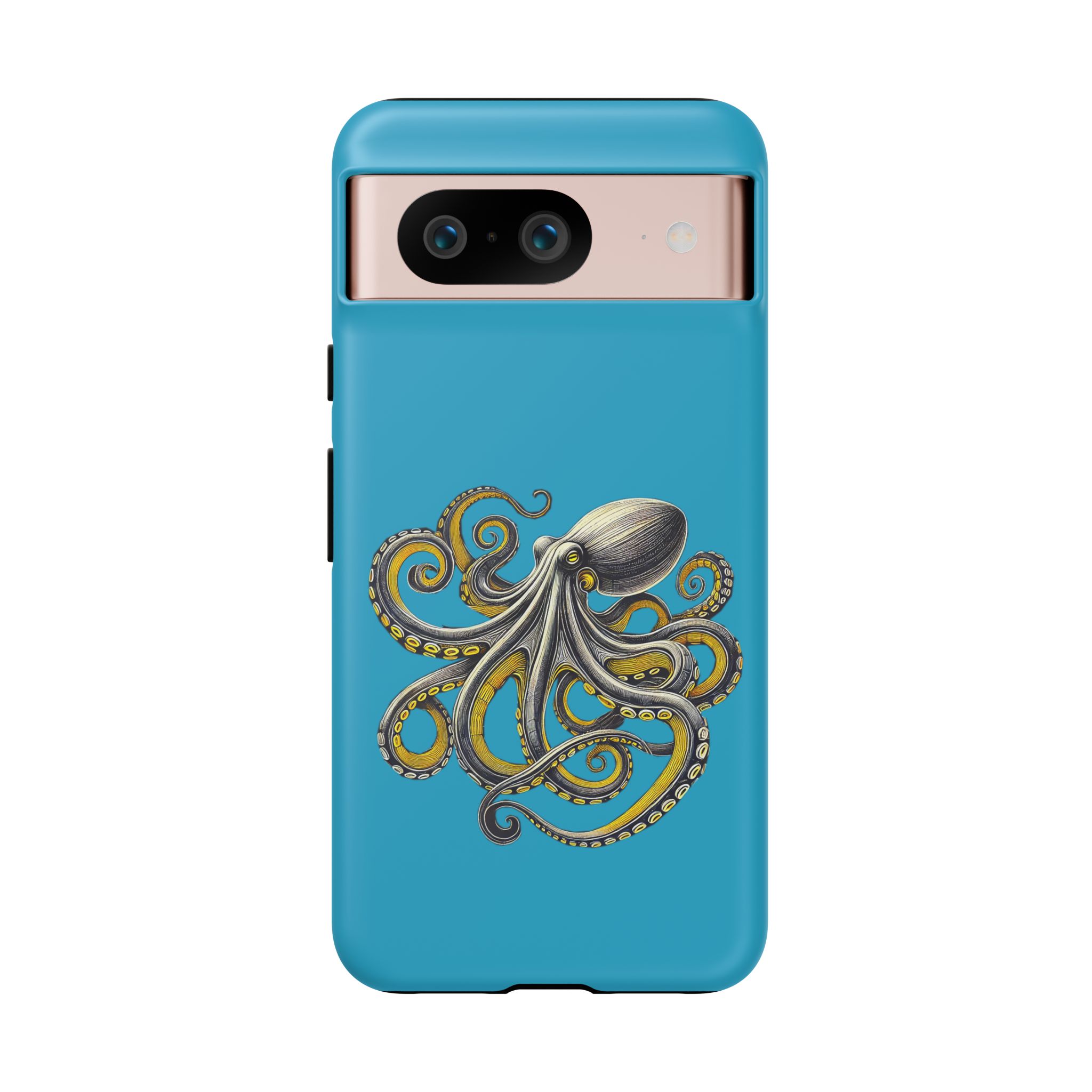 Phone case featuring an octopus design with intricate details and vibrant colors.