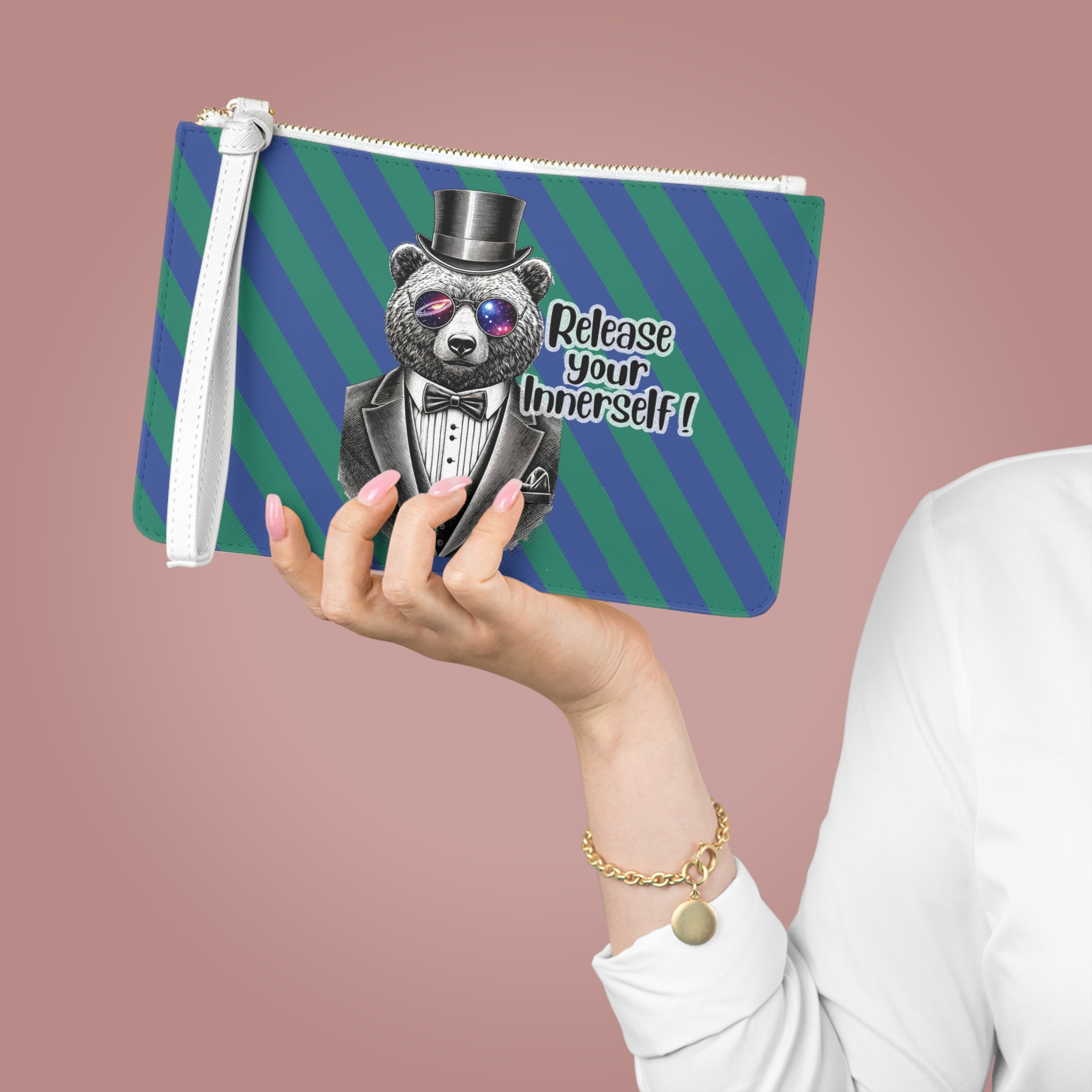 Clutch bag Vintage bag Motivational evening bag Bear design funny clutch bag for self confidence purse