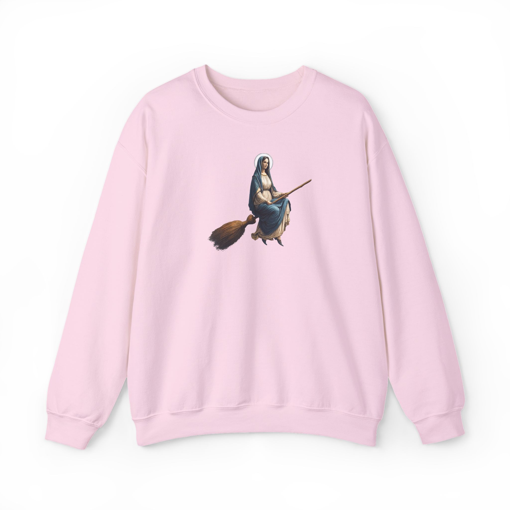 Satiric sweater Virgin Mary witch broom Funny sweatshirt religious print sarcastic print premium apparel unusual clothes - Image 28