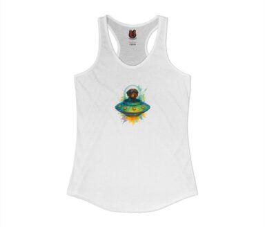 White Tank Top with Dog in UFO Design