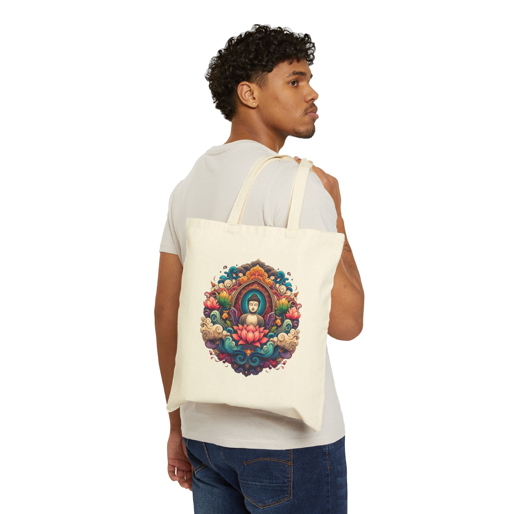 Yoga gift Canvas tote bag buddha shoulder bag meditation handbag vintage mindfulness handbag - Image 2