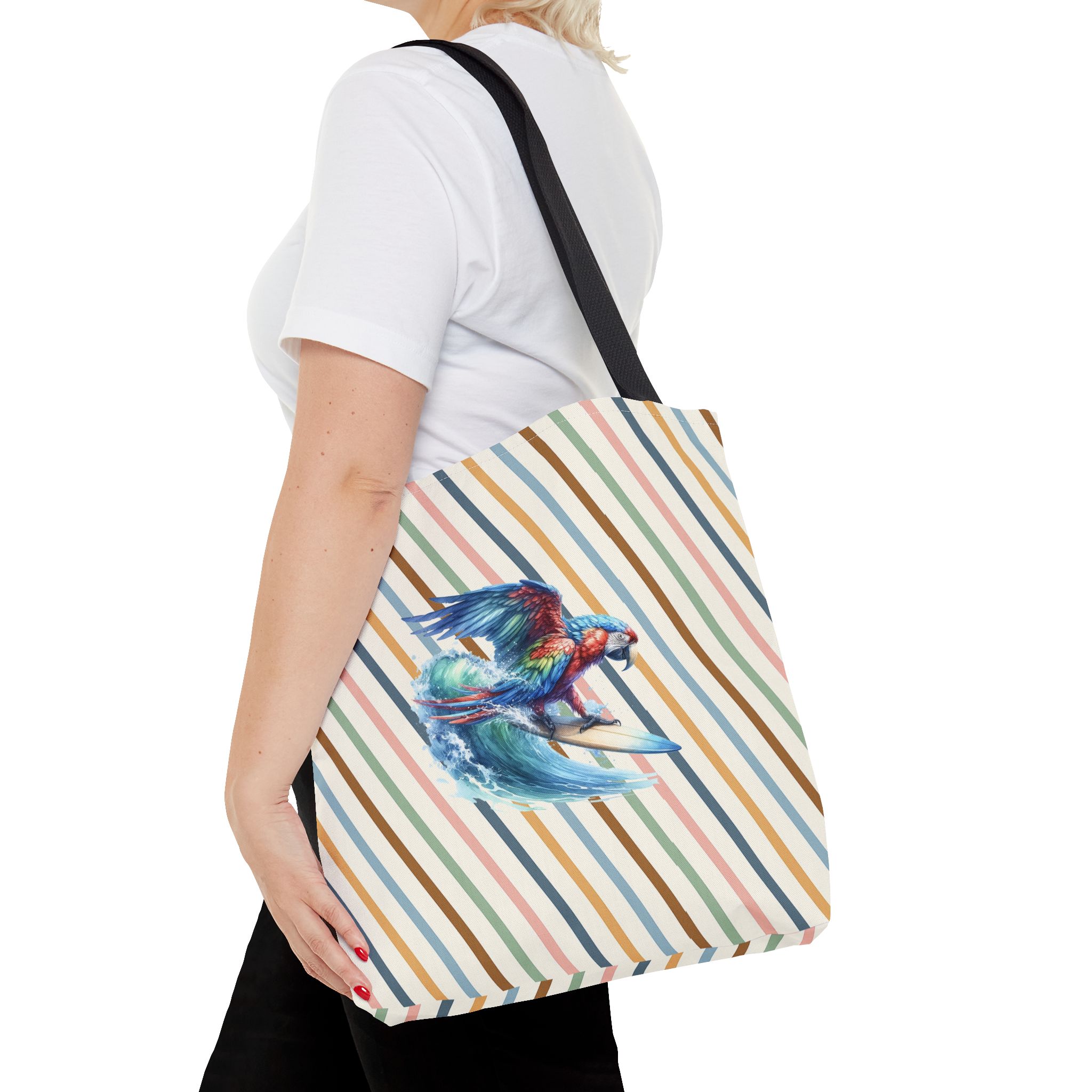 Parrot funny tote bag surf cute tote bag boho Bird surfer canvas tote bag gift for her free spirit shoulder bag cool handbag – Image 4