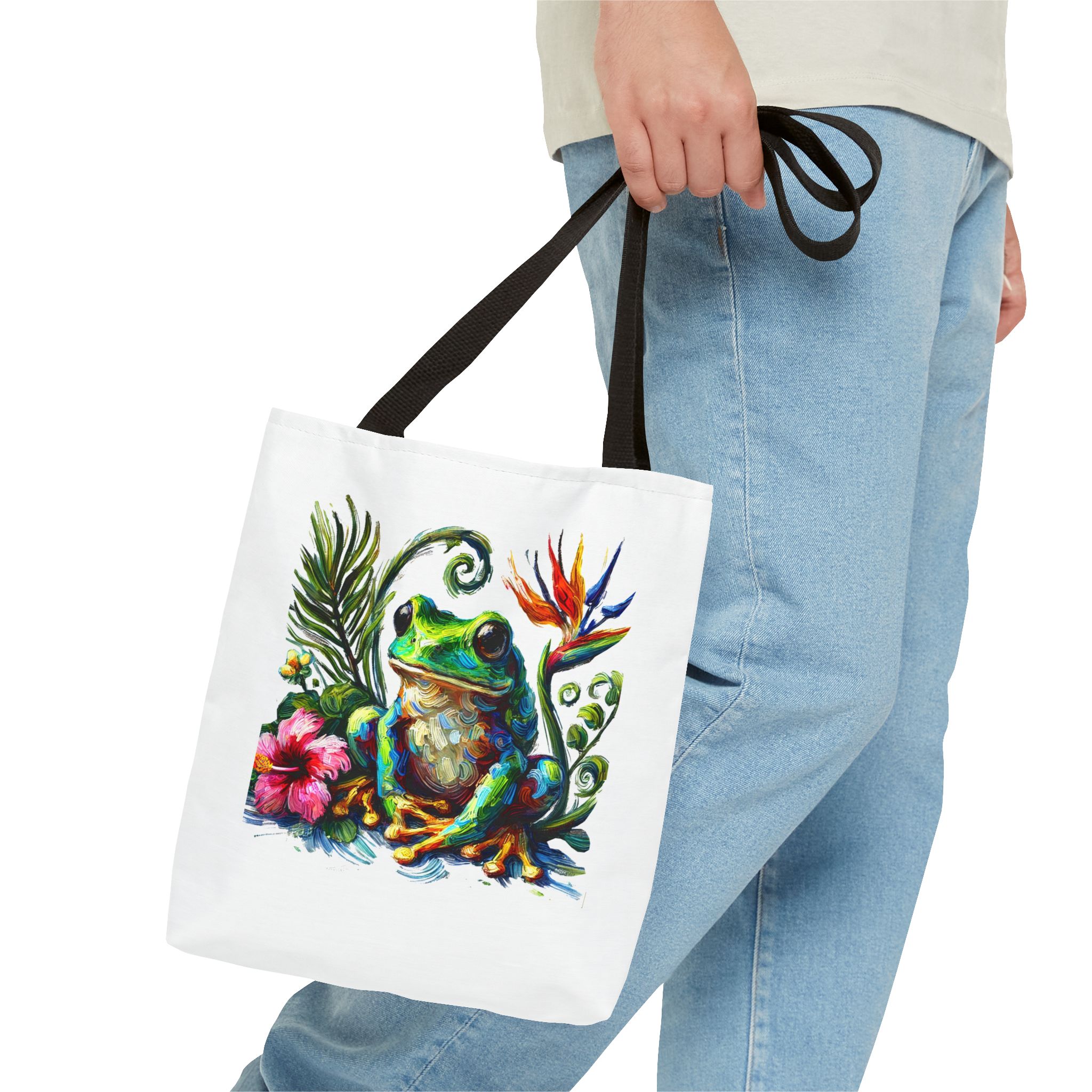 Canvas Tote bag jungle nature Bag boho clothing gift frog tropical visuals purse Handbag cool shoulder bag retro – Image 2
