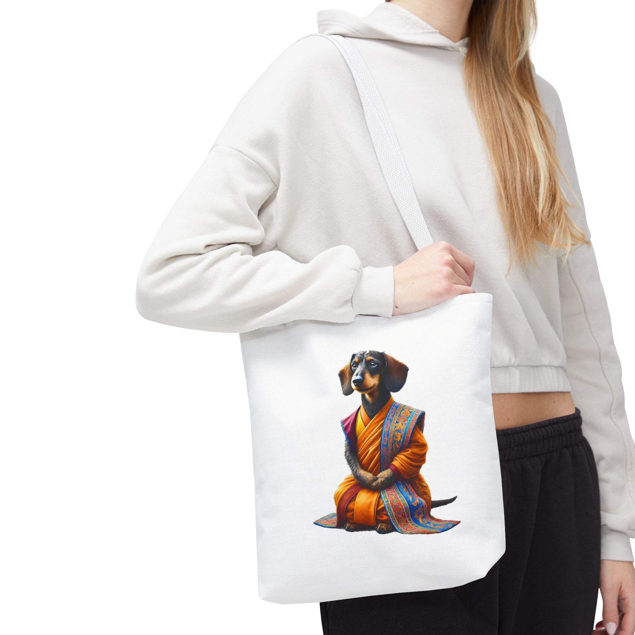 Meditation canvas tote bag Dog cute tote bag mindfulness design Dog funny gift colourful shoulder bag puppy purse – Image 14