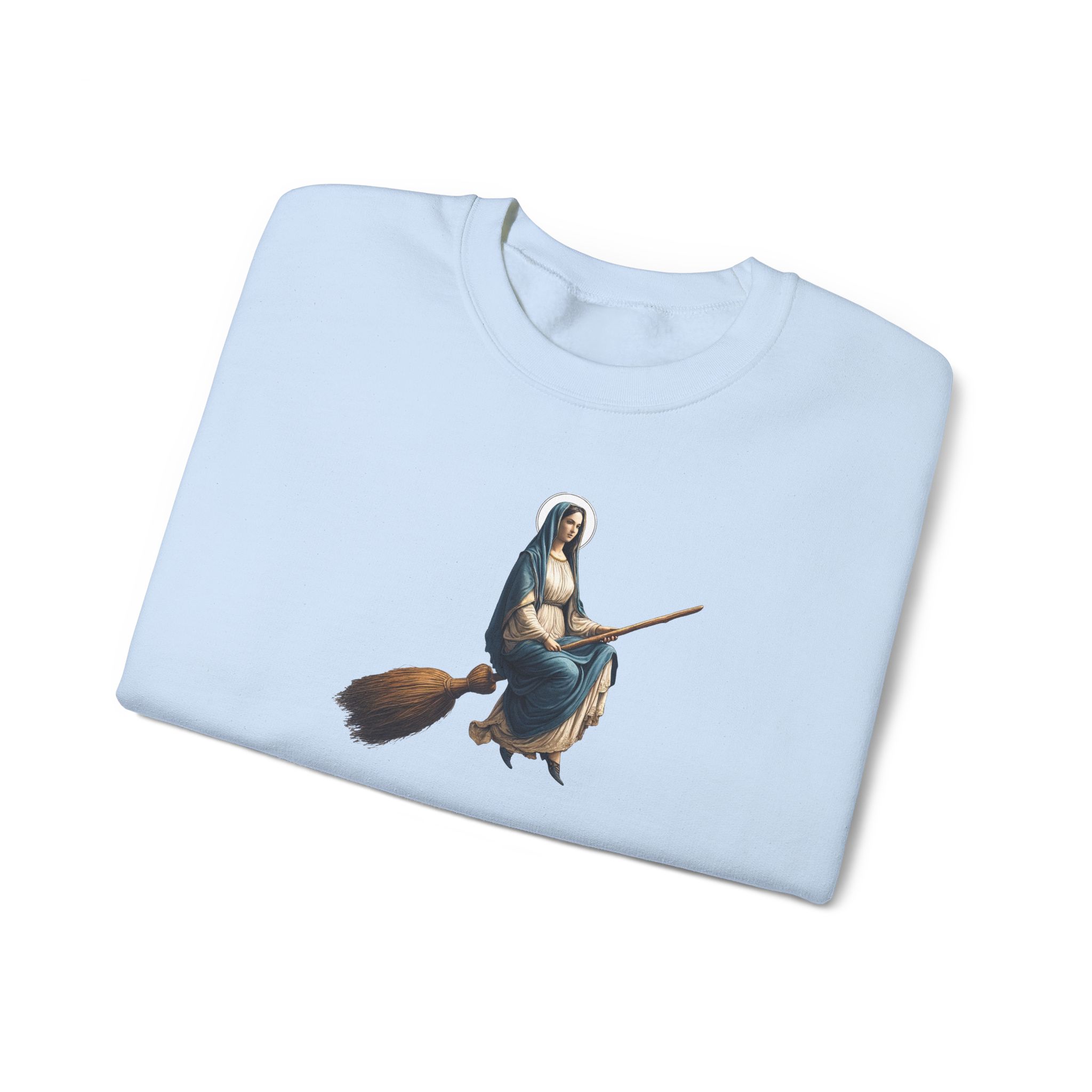 Satiric sweater Virgin Mary witch broom Funny sweatshirt religious print sarcastic print premium apparel unusual clothes - Image 19