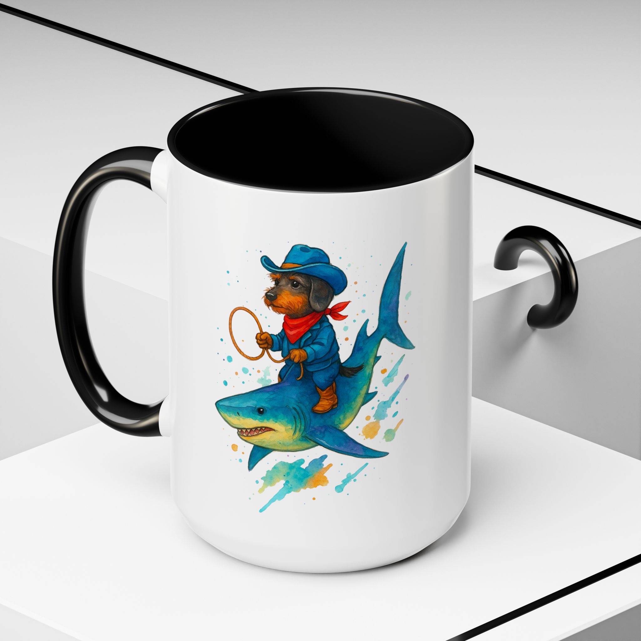 Funny Mug coffee lover Cowboy gift for him tea cup unique riding a shark mug office accessory shark design cowboy - Image 24