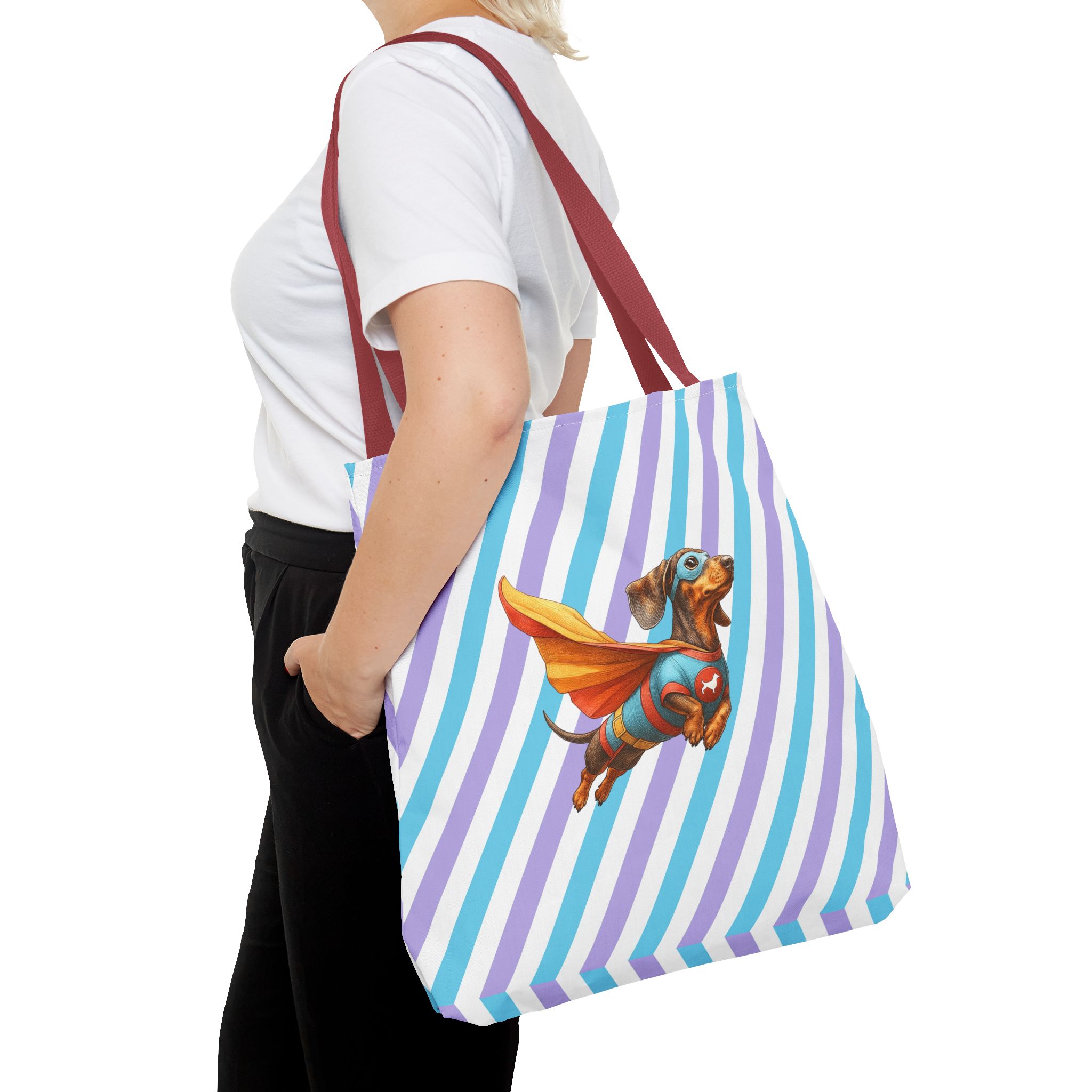 Fun Dachshund canva tote bag superhero Dog cute tote bag pet lover shoulder bag ethical cotton - Image 12