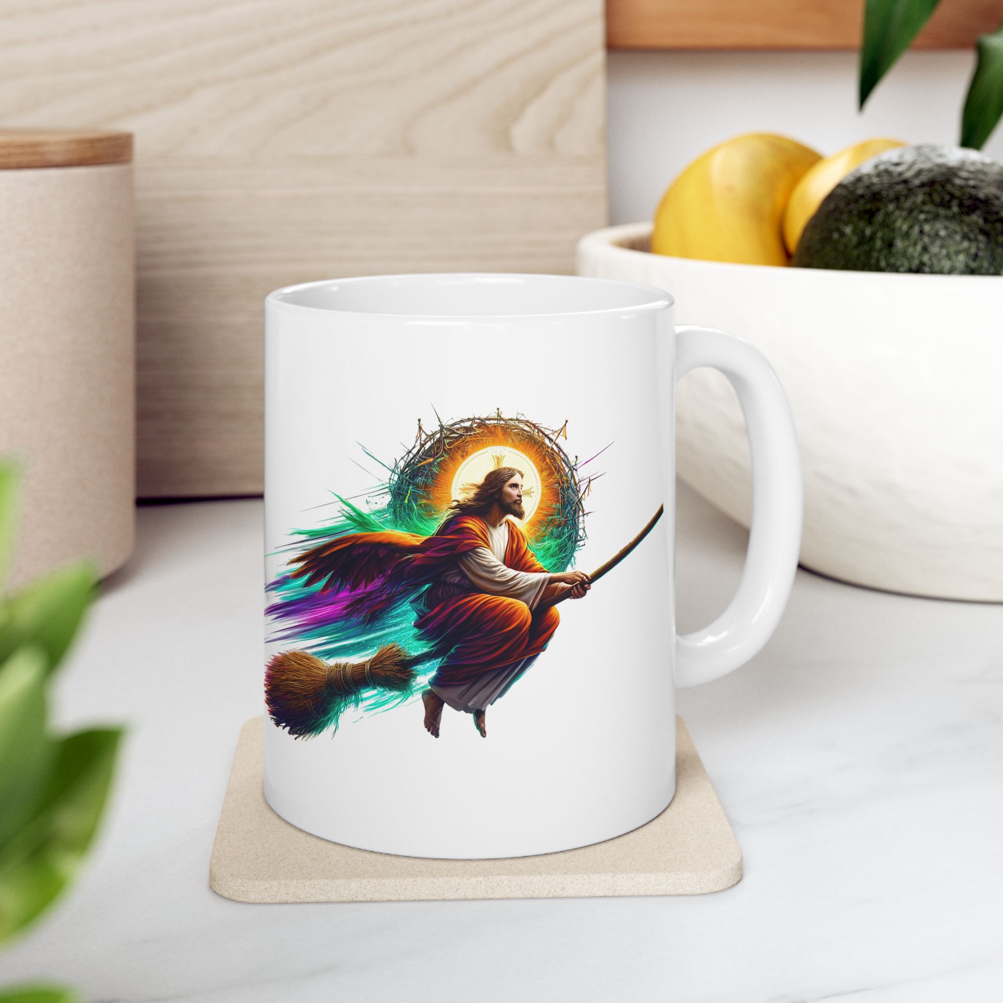 Coffee Mug funny sarcastic jesus witch broom Tea lover gift for him religious joke office mug boho accessory fun design satiric cup – Image 3