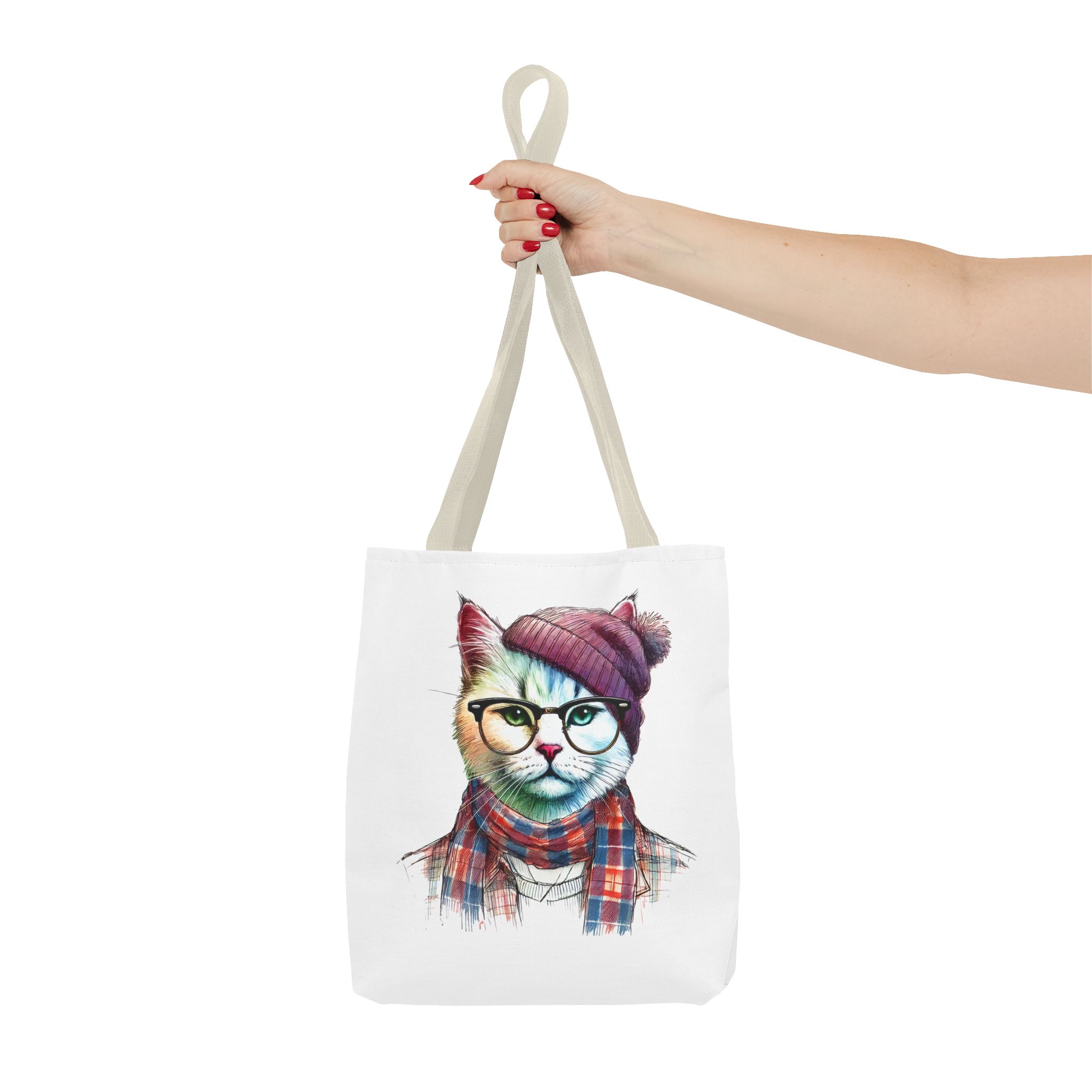 Cat hipster canvas tote bag pet lovers funny cute tote bag Hipster design handbag kitten design – Image 20