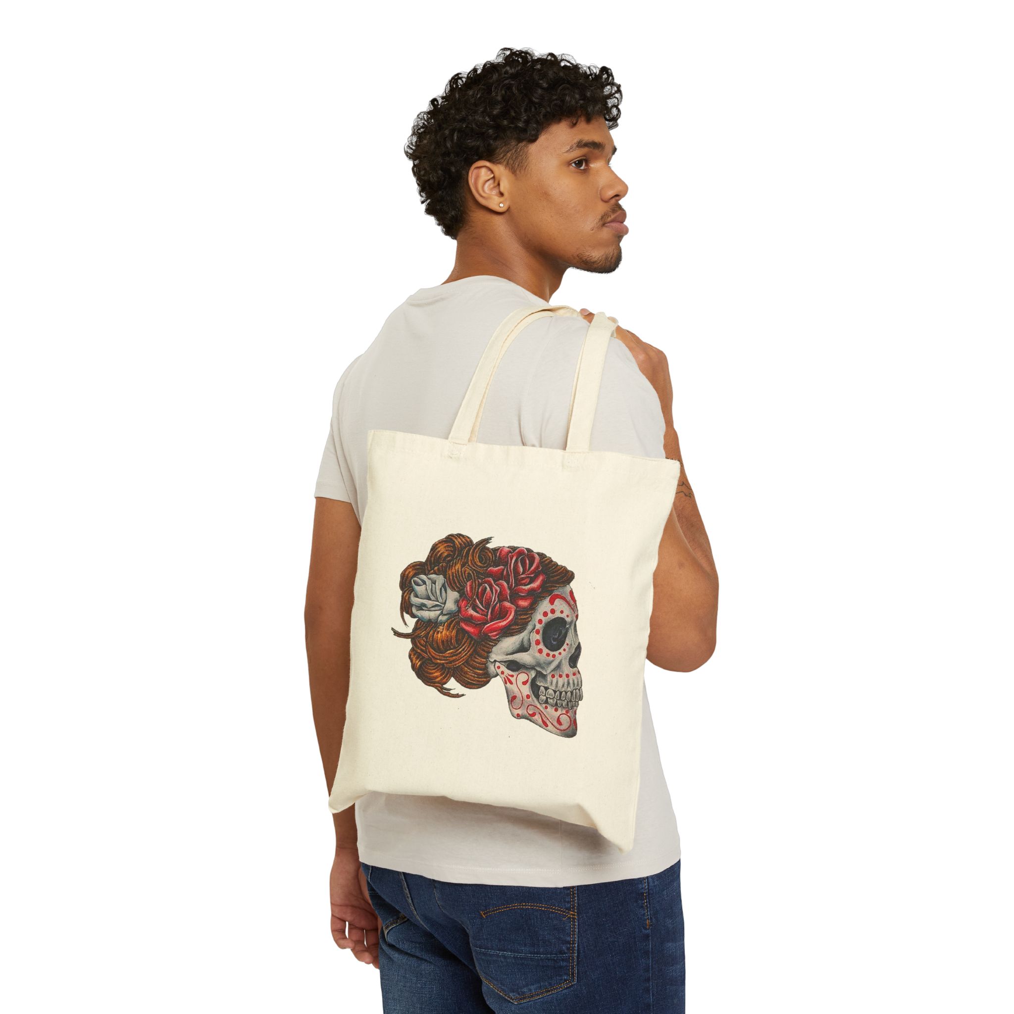 Canvas tote bag Surrealism Dia de los muertos shoulder bag unique Drawing by Celebrated Artist – Image 2