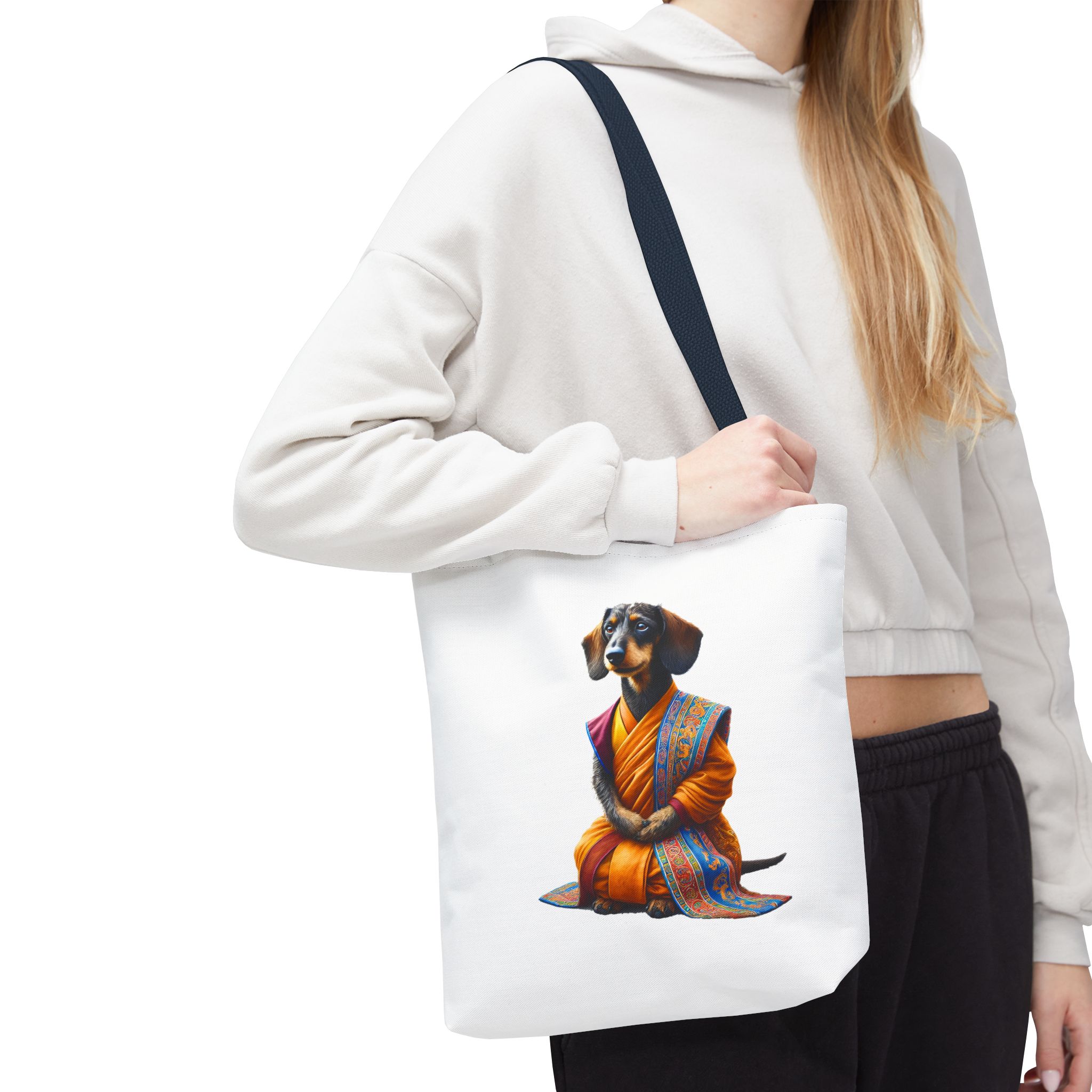 Meditation canvas tote bag Dog cute tote bag mindfulness design Dog funny gift colourful shoulder bag puppy purse – Image 26