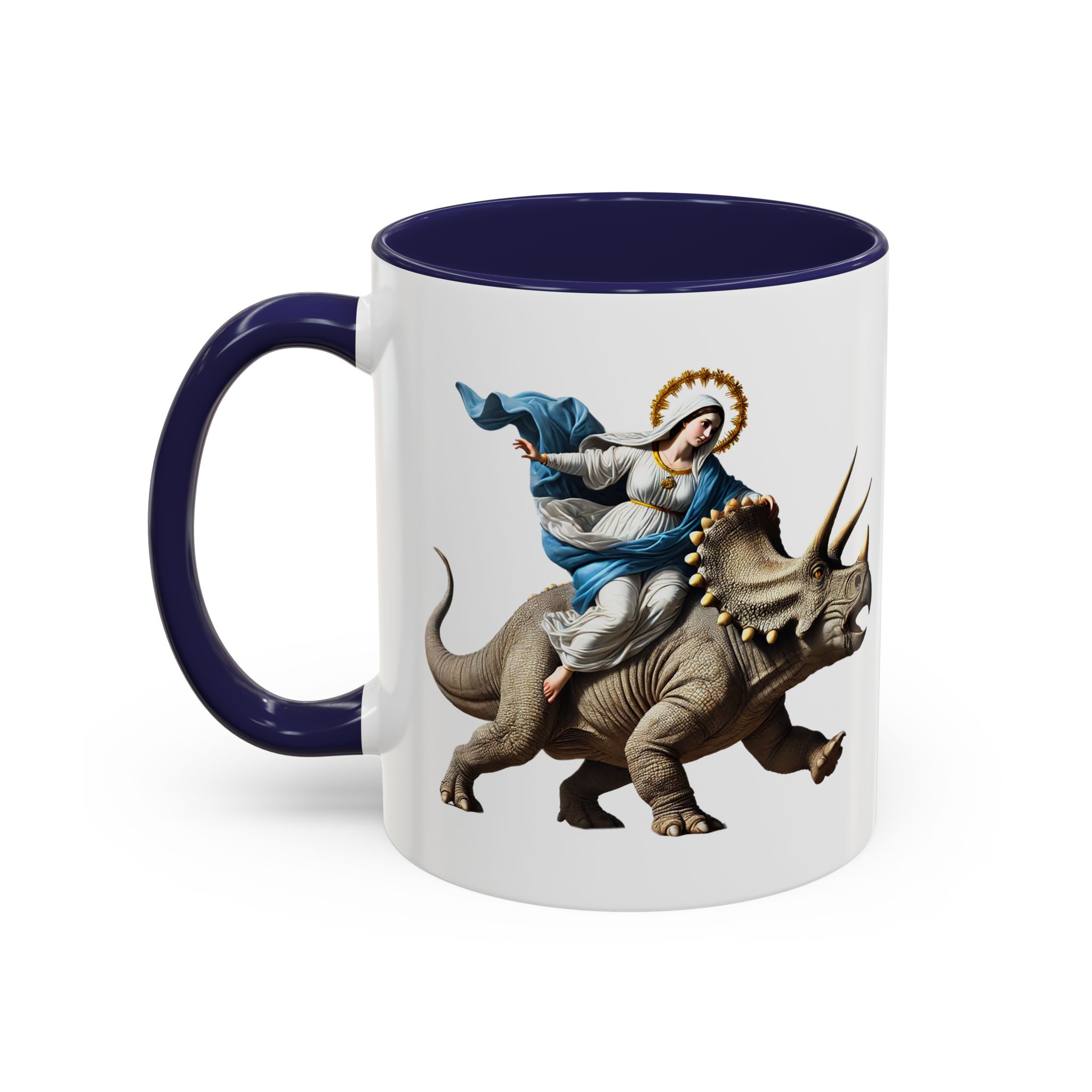 Sarcastic Coffee mug jurassic Virgin mary riding triceratops funny office mug boho gift tea cup cute accessory – Image 10
