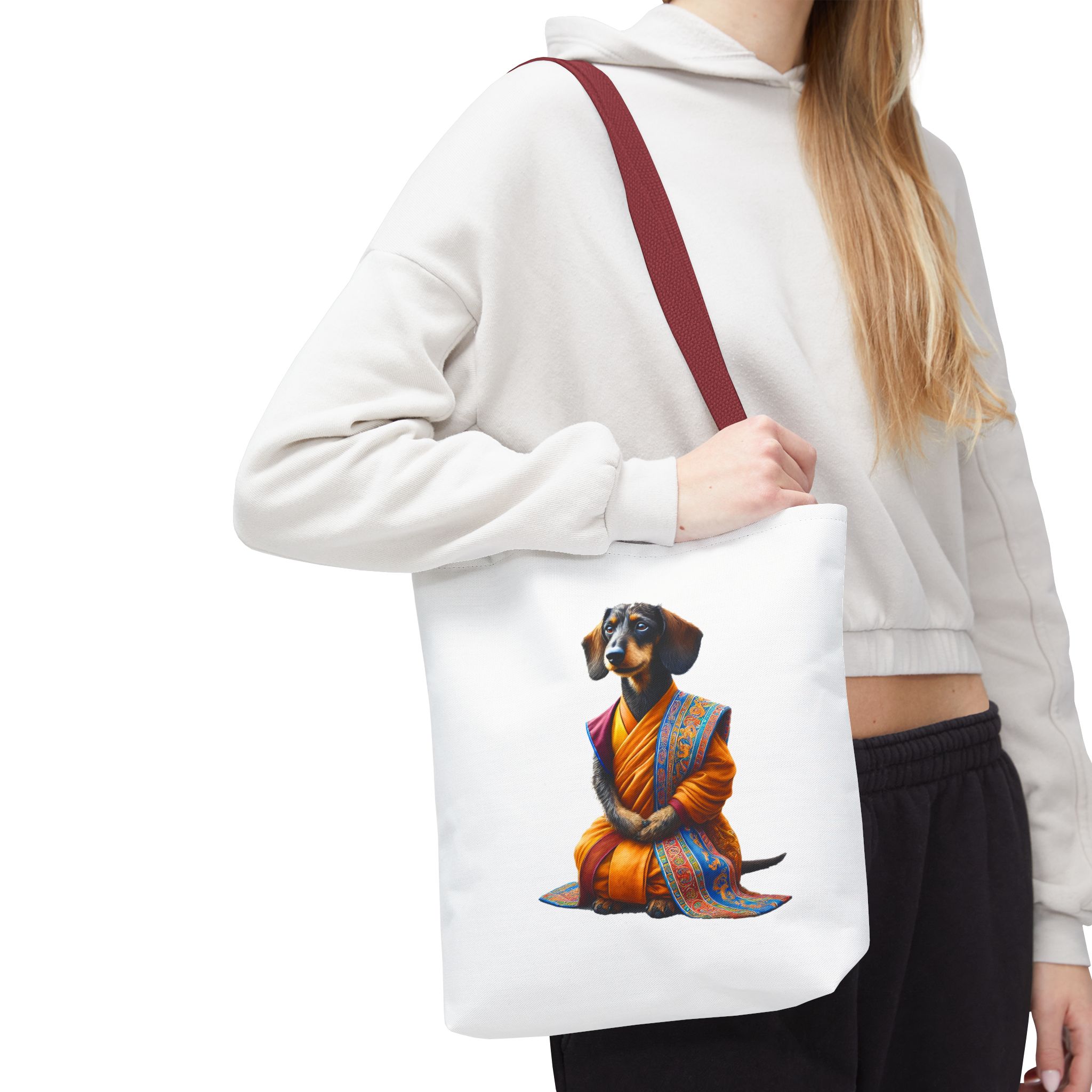 Meditation canvas tote bag Dog cute tote bag mindfulness design Dog funny gift colourful shoulder bag puppy purse – Image 8