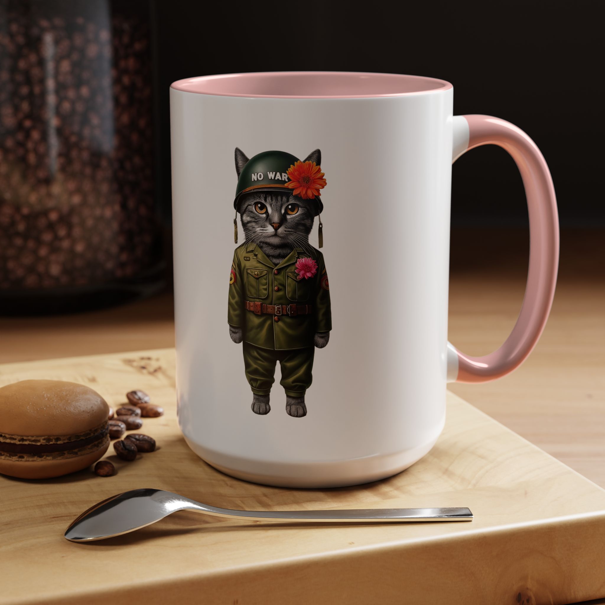 Coffee Mug Peace & Love funny cup tea cat lover office mug unique boho accessory pet gift for her kitten design - Image 27