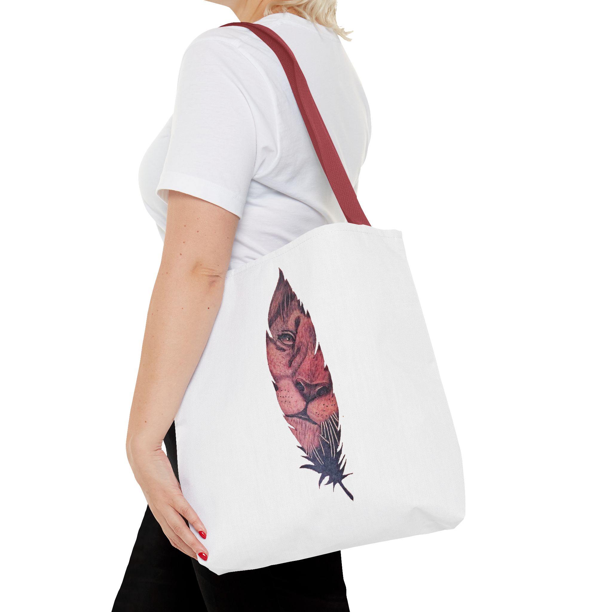 Canvas tote Surrealist Feather cute tote bag Art for the Bold Exclusive Dreamlike Drawing on Premium shoulder bag Lion – Image 10