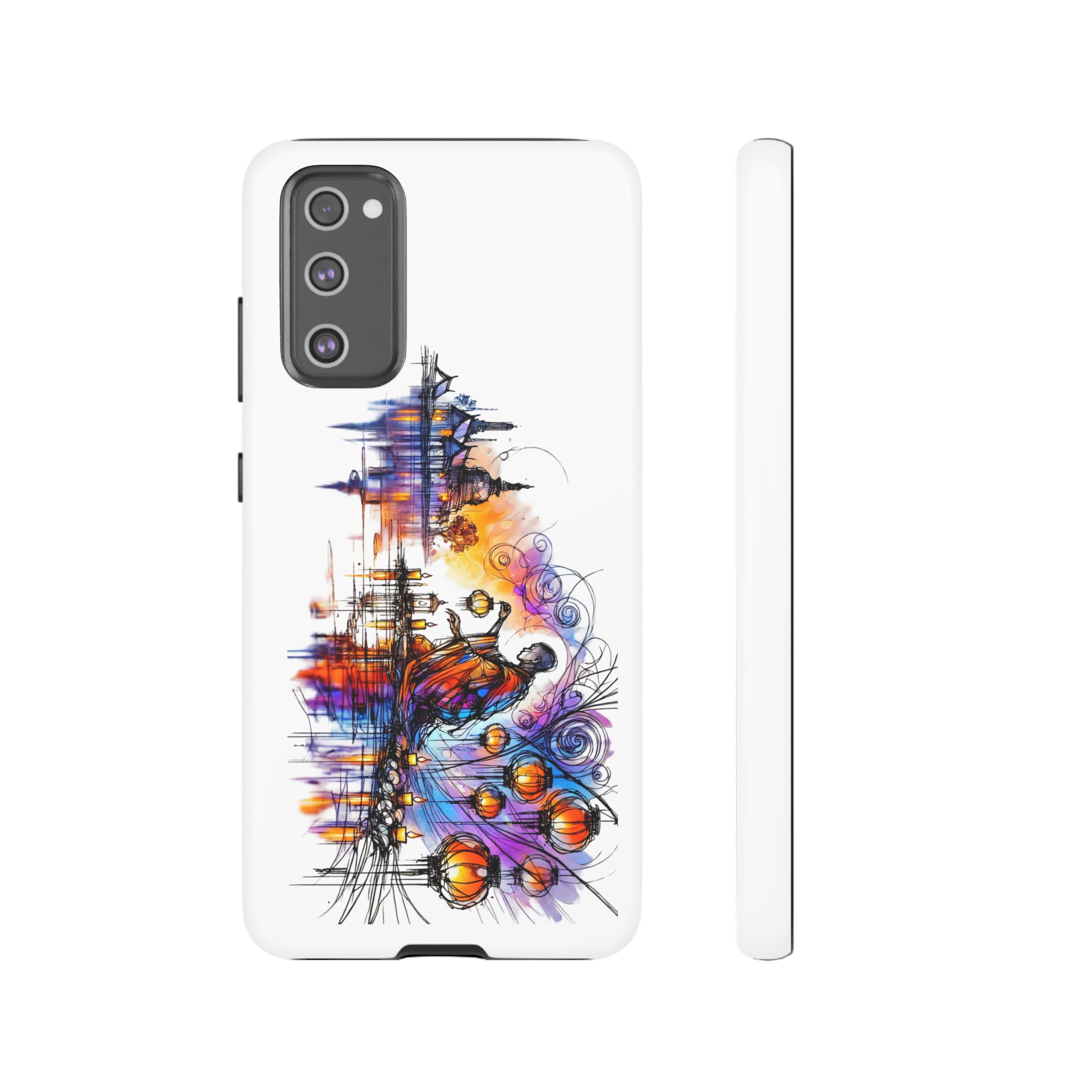 Phone case featuring a colorful abstract design with vibrant swirls and shapes.