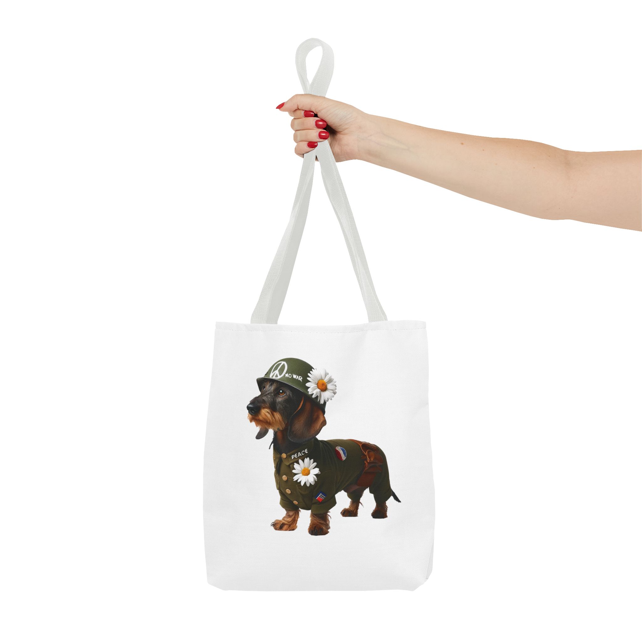 Dog Canvas tote bag dachshund cute tote bag Peace & Love Retro shoulder bag gift for her pet lover handbag dog purse puppy print – Image 14