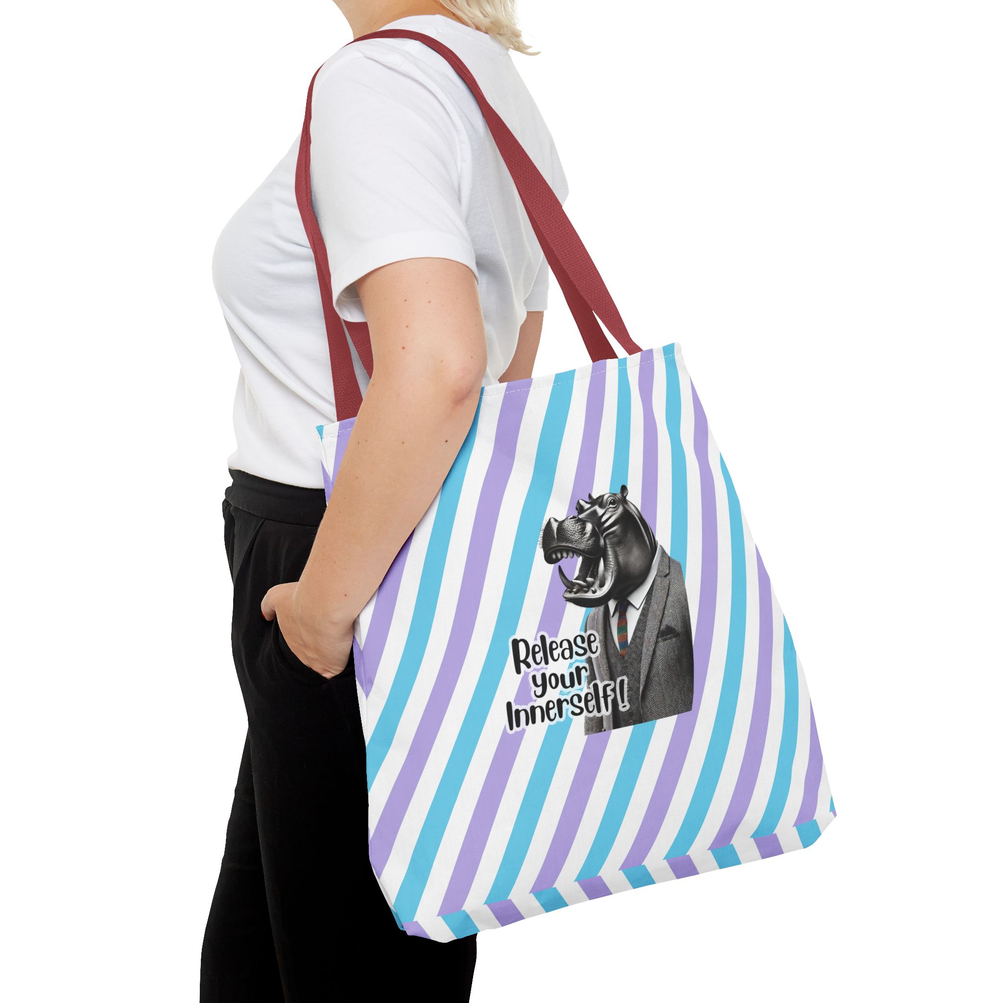 Canvas tote bag motivational vintage bag hippopotamus design funny tote bag for self confidence cute tote bag - Image 12