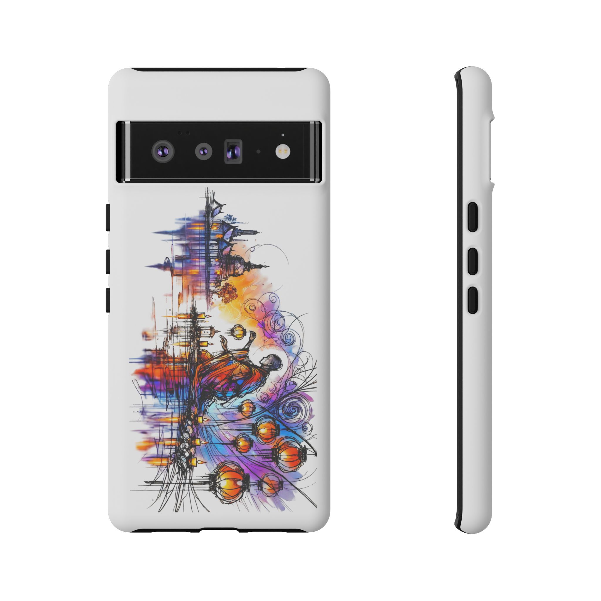 Artistic phone case design featuring vibrant colors and abstract patterns.