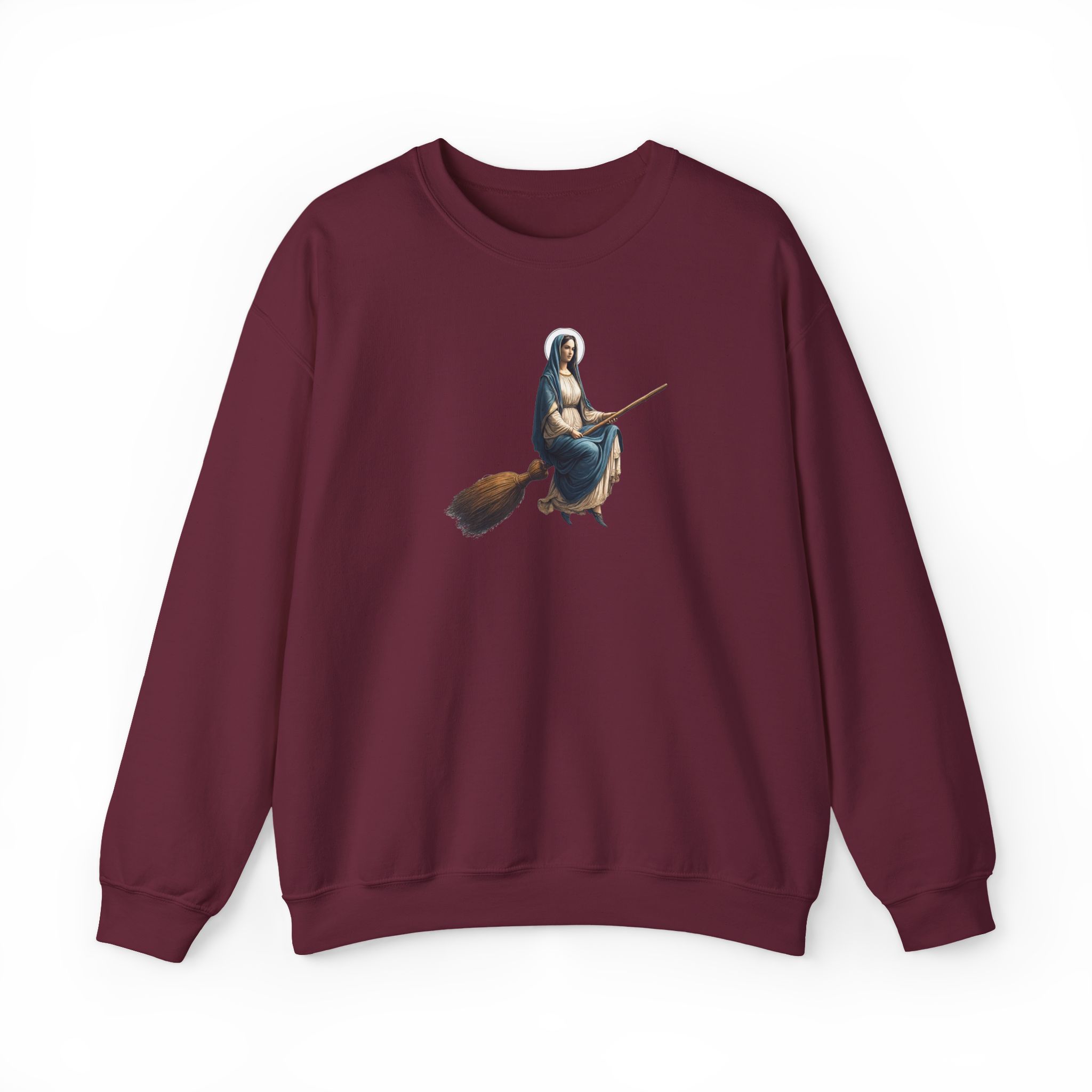 Satiric sweater Virgin Mary witch broom Funny sweatshirt religious print sarcastic print premium apparel unusual clothes - Image 16