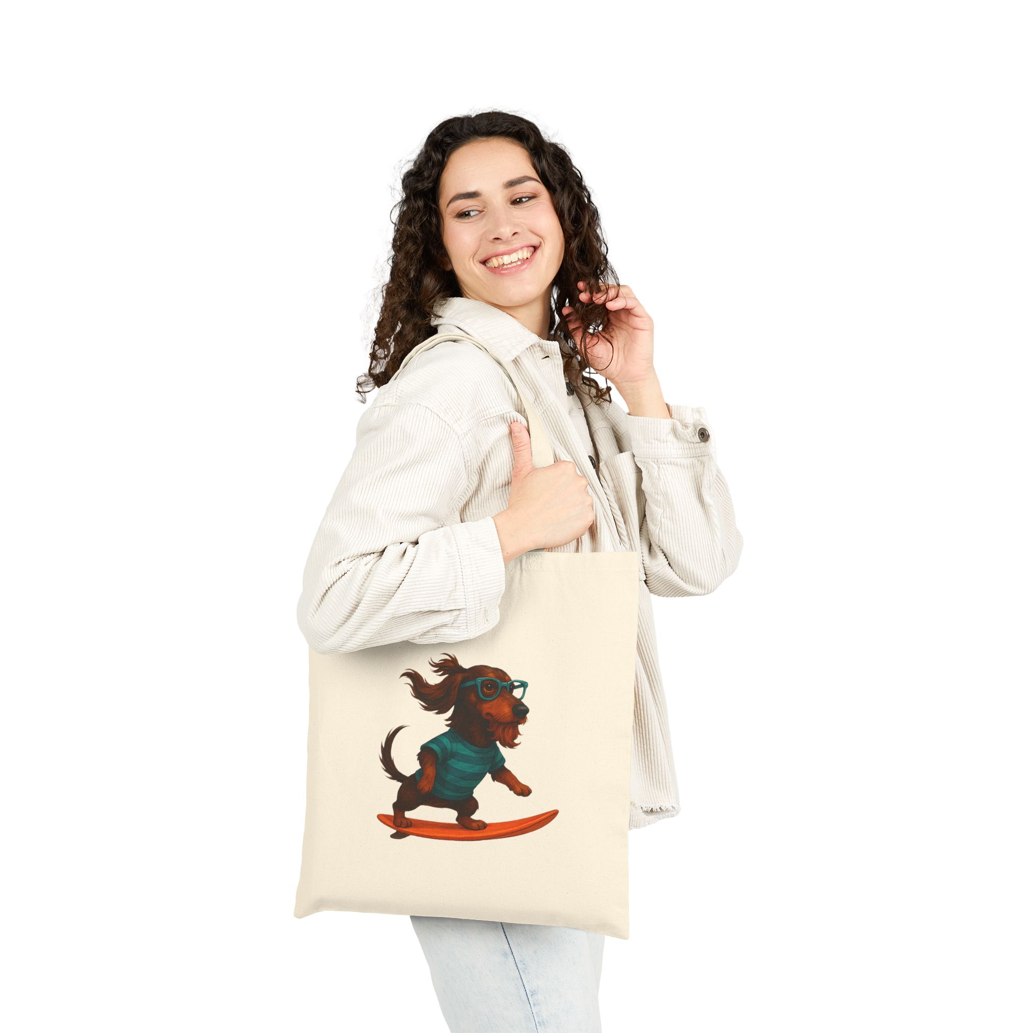 Cool canvas tote bag Dog Surfer tote bag dachshund lover gift shoulder bag surf handbag - Image 3