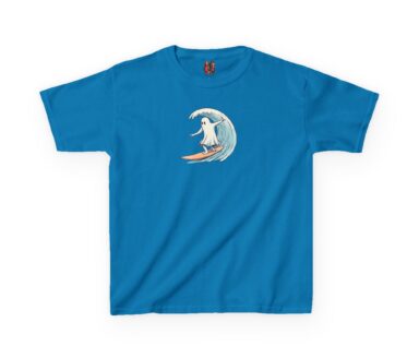 Blue T-Shirt with Surfing Wave Design