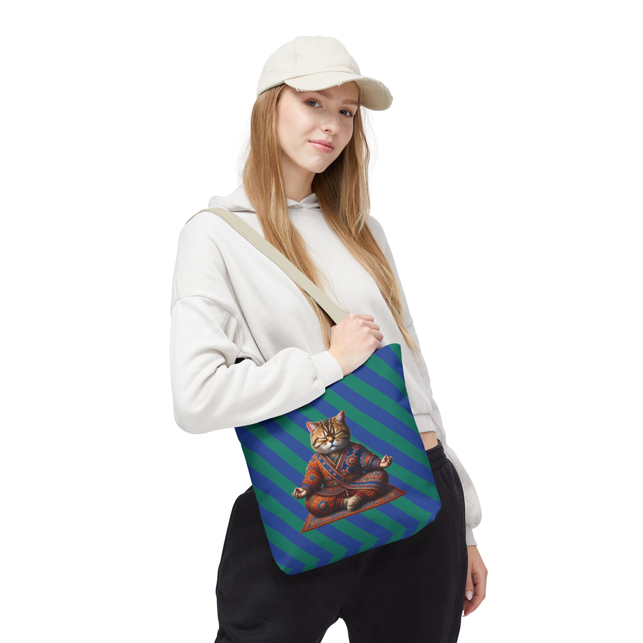 Canvas Tote bag Cat meditation handbag yoga bag vintage buddha mindfulness purse – Image 20