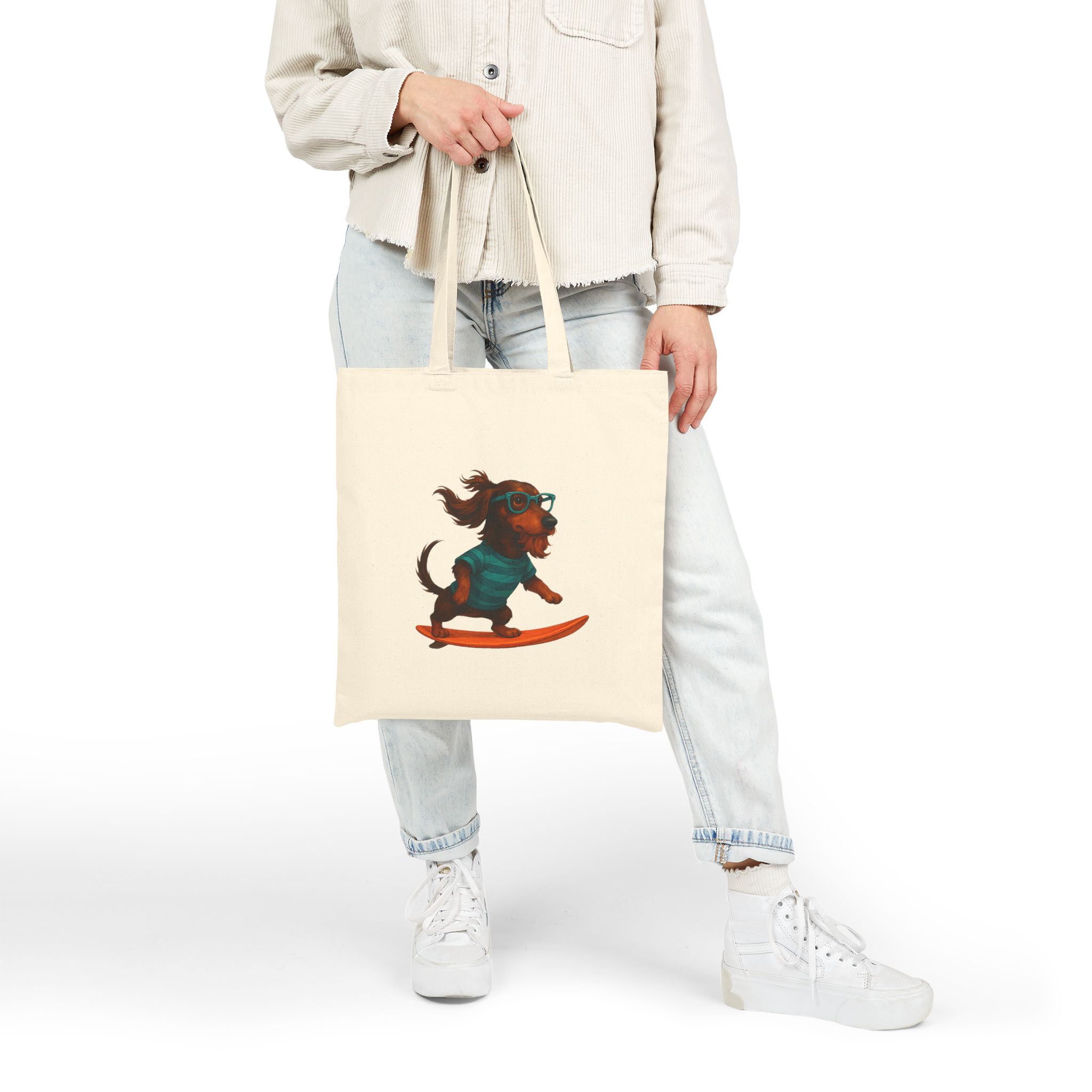 Cool canvas tote bag Dog Surfer tote bag dachshund lover gift shoulder bag surf handbag - Image 4