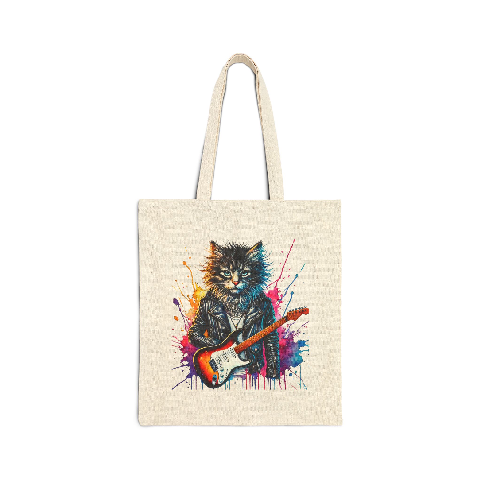 Cat Canvas tote bag Rock vintage shoulder bag rockstar cat kitten vintage handbag pet lovers