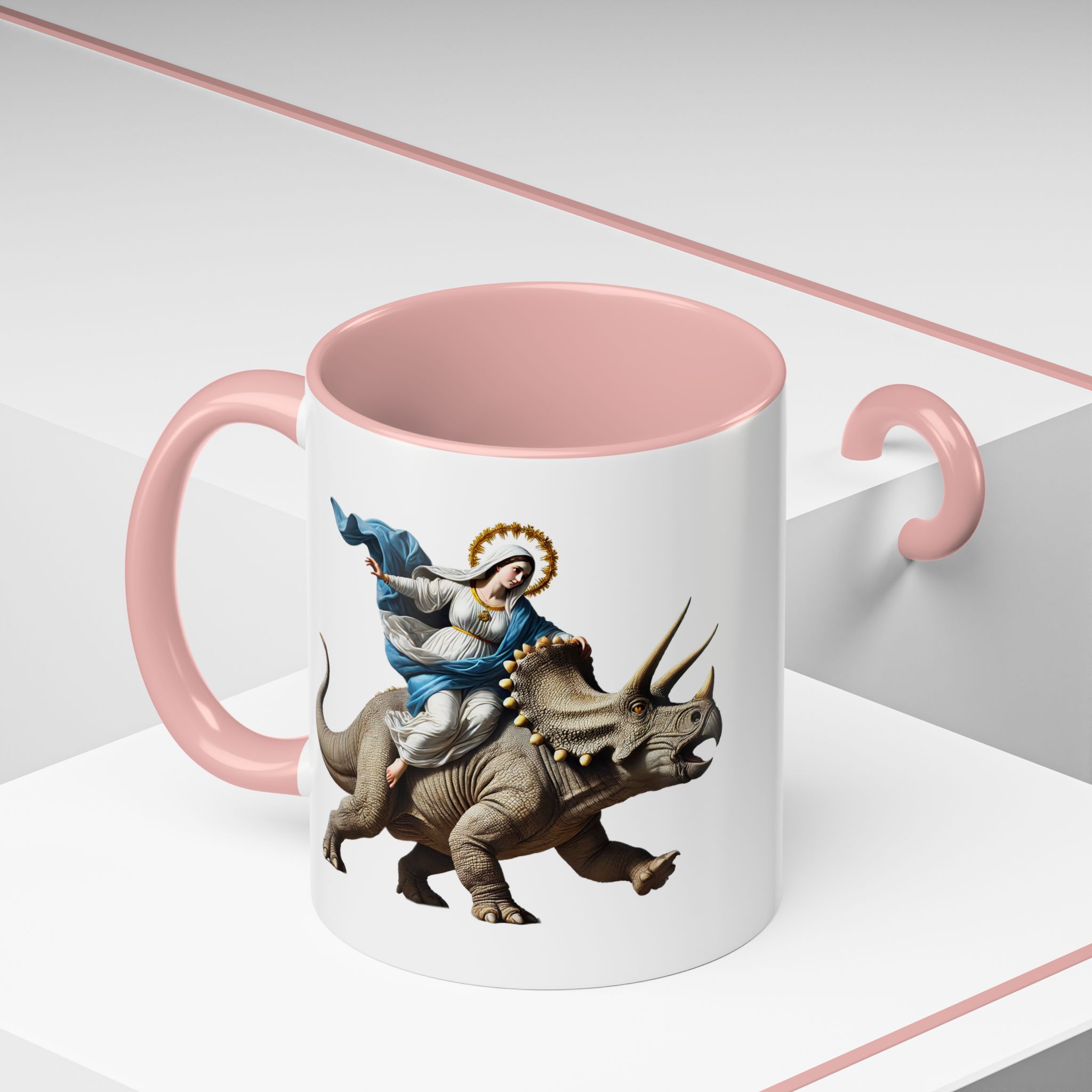 Sarcastic Coffee mug jurassic Virgin mary riding triceratops funny office mug boho gift tea cup cute accessory – Image 16