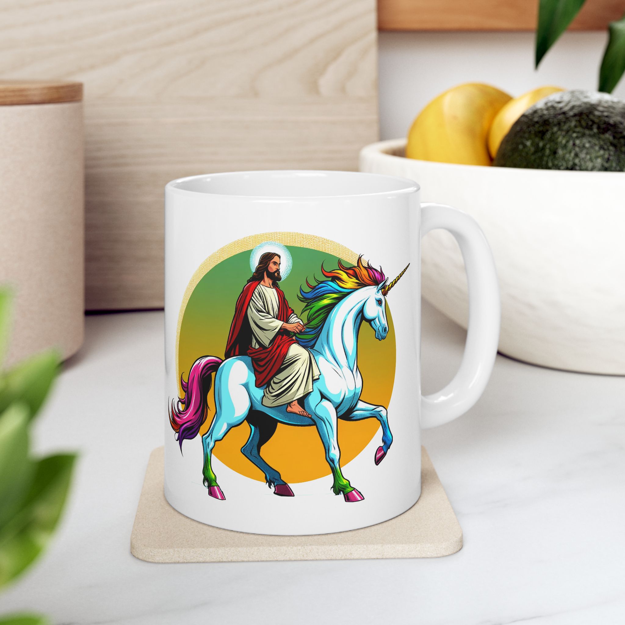 Coffee mug Jesus Unicorn funny cup tea accessory office mug boho gift for her religious joke unique cup sarcastic design fun – Image 3