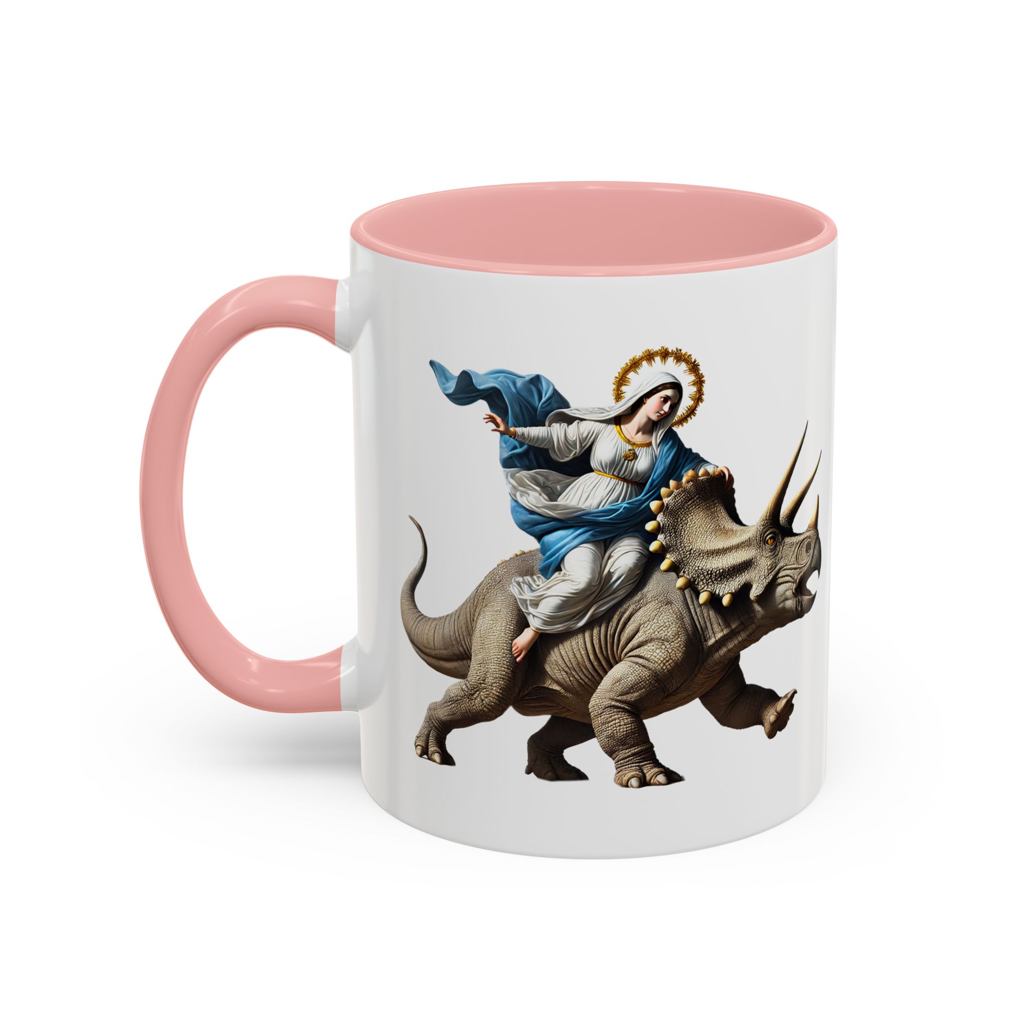 Sarcastic Coffee mug jurassic Virgin mary riding triceratops funny office mug boho gift tea cup cute accessory – Image 14
