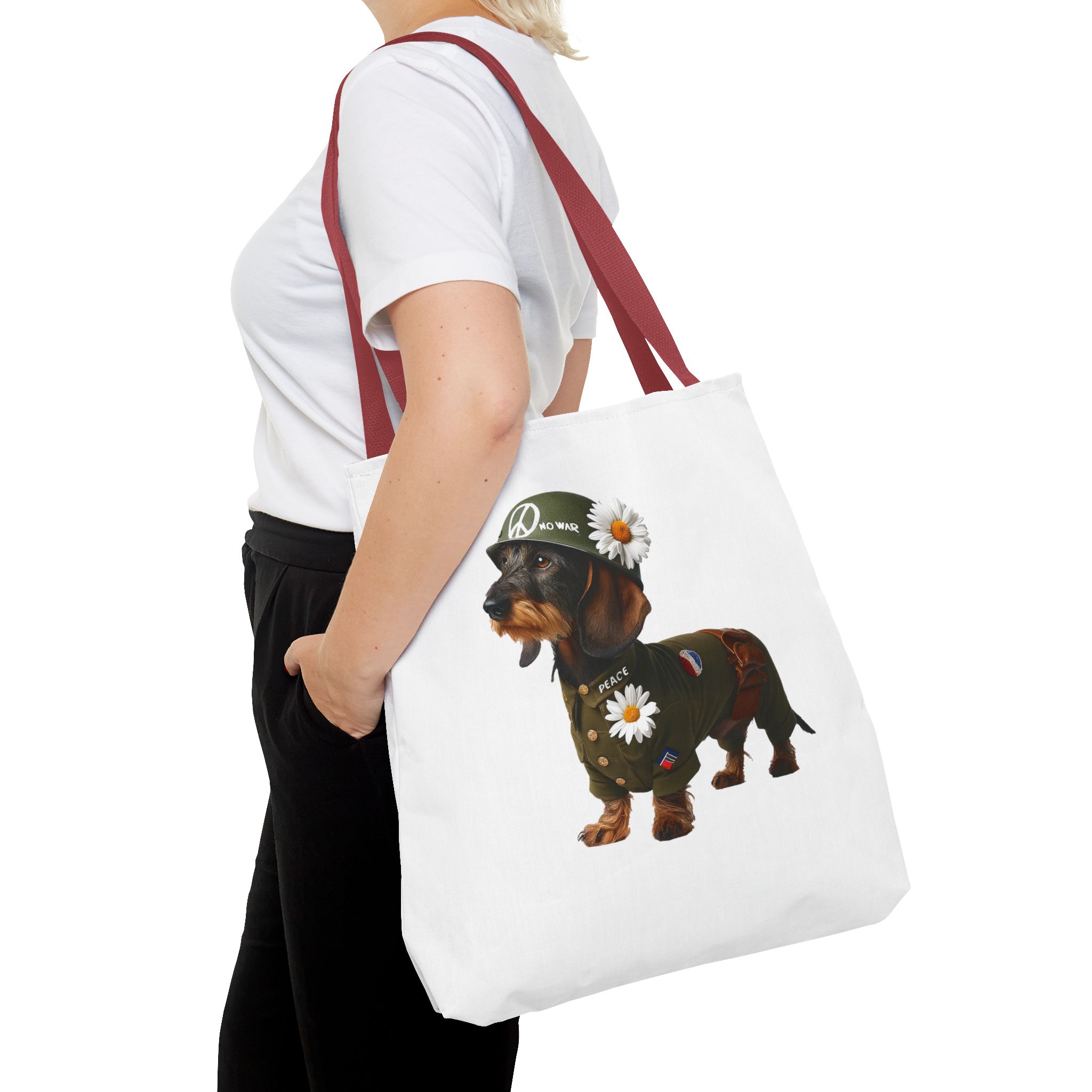Dog Canvas tote bag dachshund cute tote bag Peace & Love Retro shoulder bag gift for her pet lover handbag dog purse puppy print – Image 12