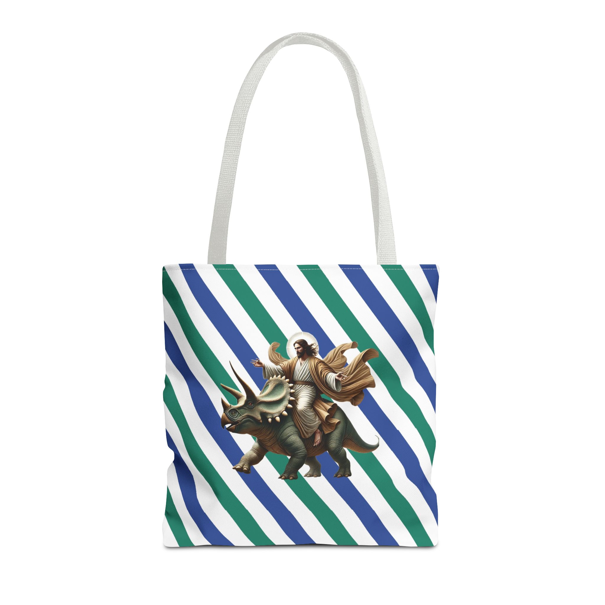 Fun canvas tote bag jurassic boho tote bag Jesus riding triceratops shoulder bag satiric purse religious design sarcastic cute tote bag – Image 15
