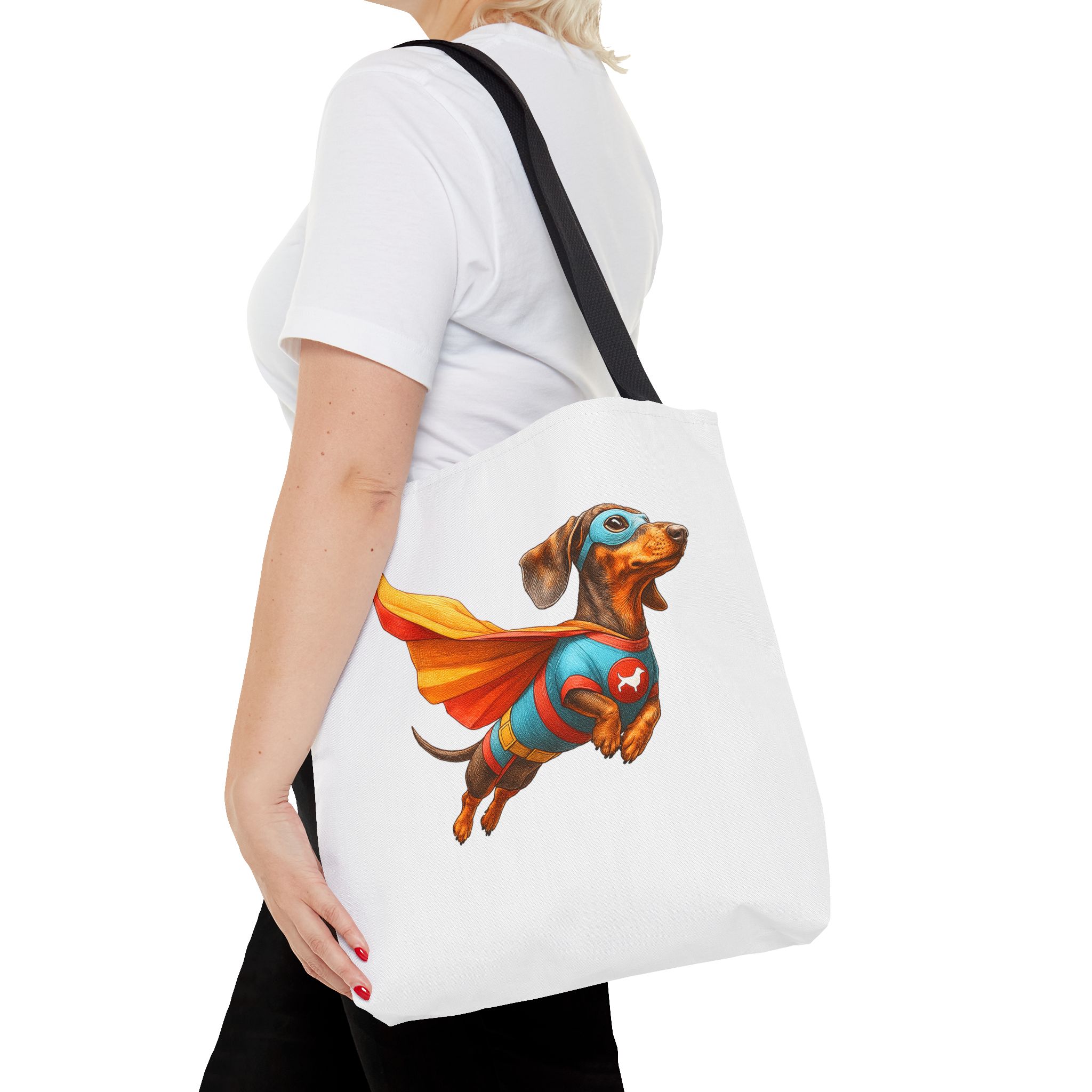 Funny canva tote bag Superhero cute tote bag dachshund super hero shoulder bag fantasy gift dog purse – Image 4