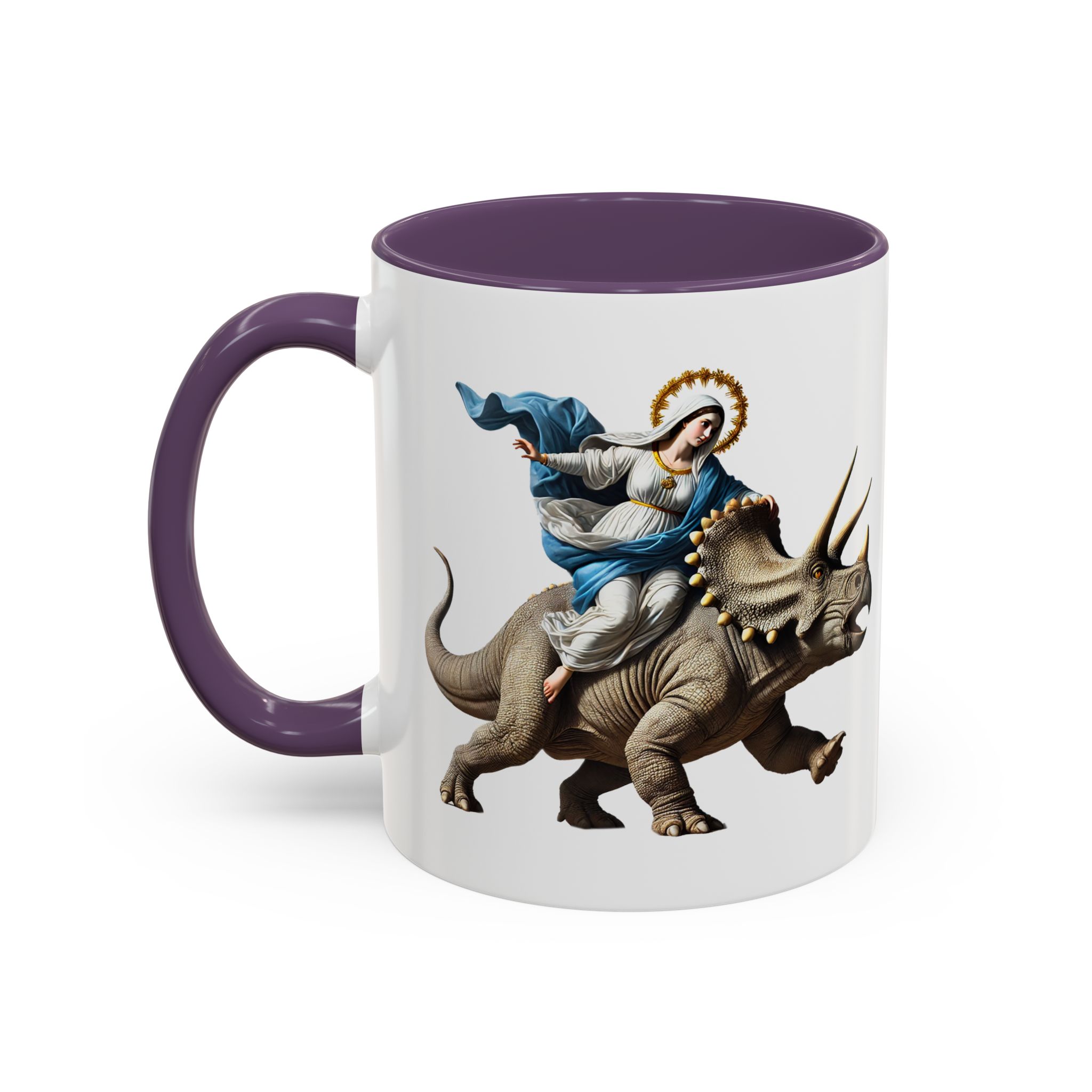 Sarcastic Coffee mug jurassic Virgin mary riding triceratops funny office mug boho gift tea cup cute accessory – Image 46