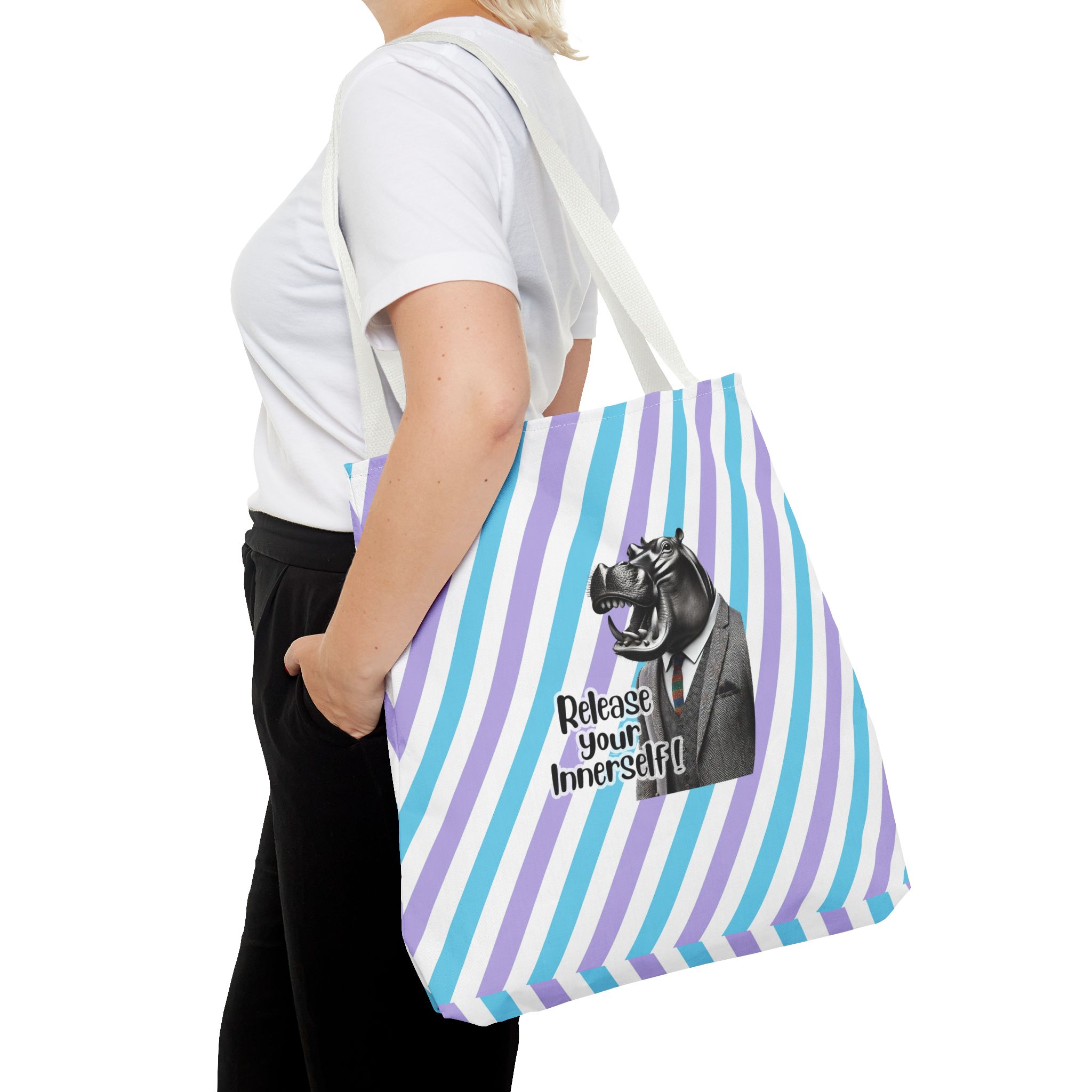 Canvas tote bag motivational vintage bag hippopotamus design funny tote bag for self confidence cute tote bag - Image 18