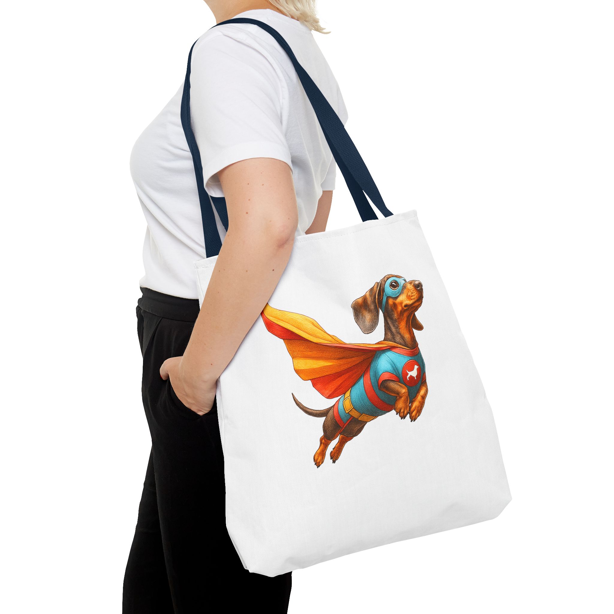 Funny canva tote bag Superhero cute tote bag dachshund super hero shoulder bag fantasy gift dog purse – Image 30